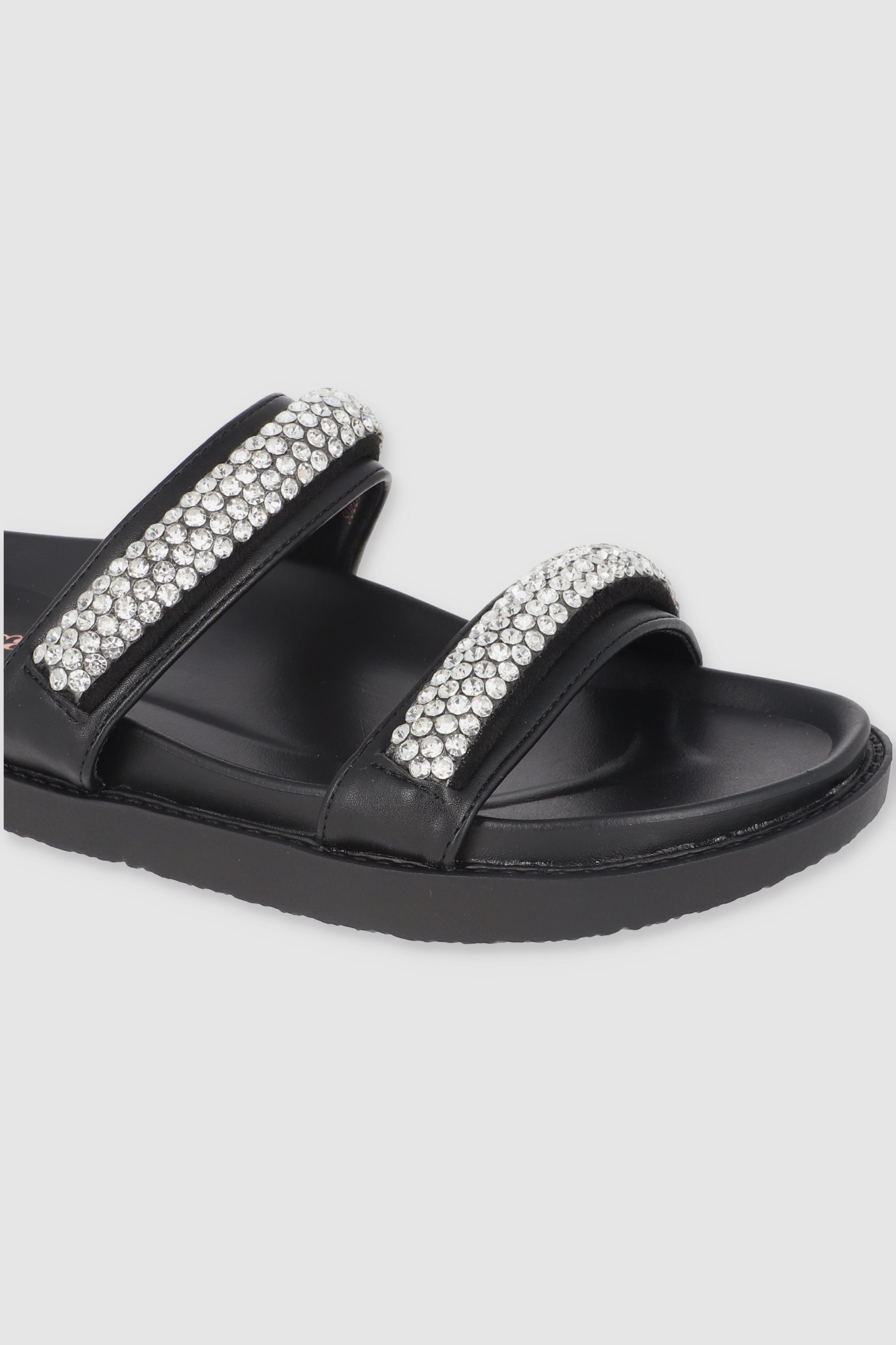 SANDALIA DOS TIRAS BRILLOS NEGRO
