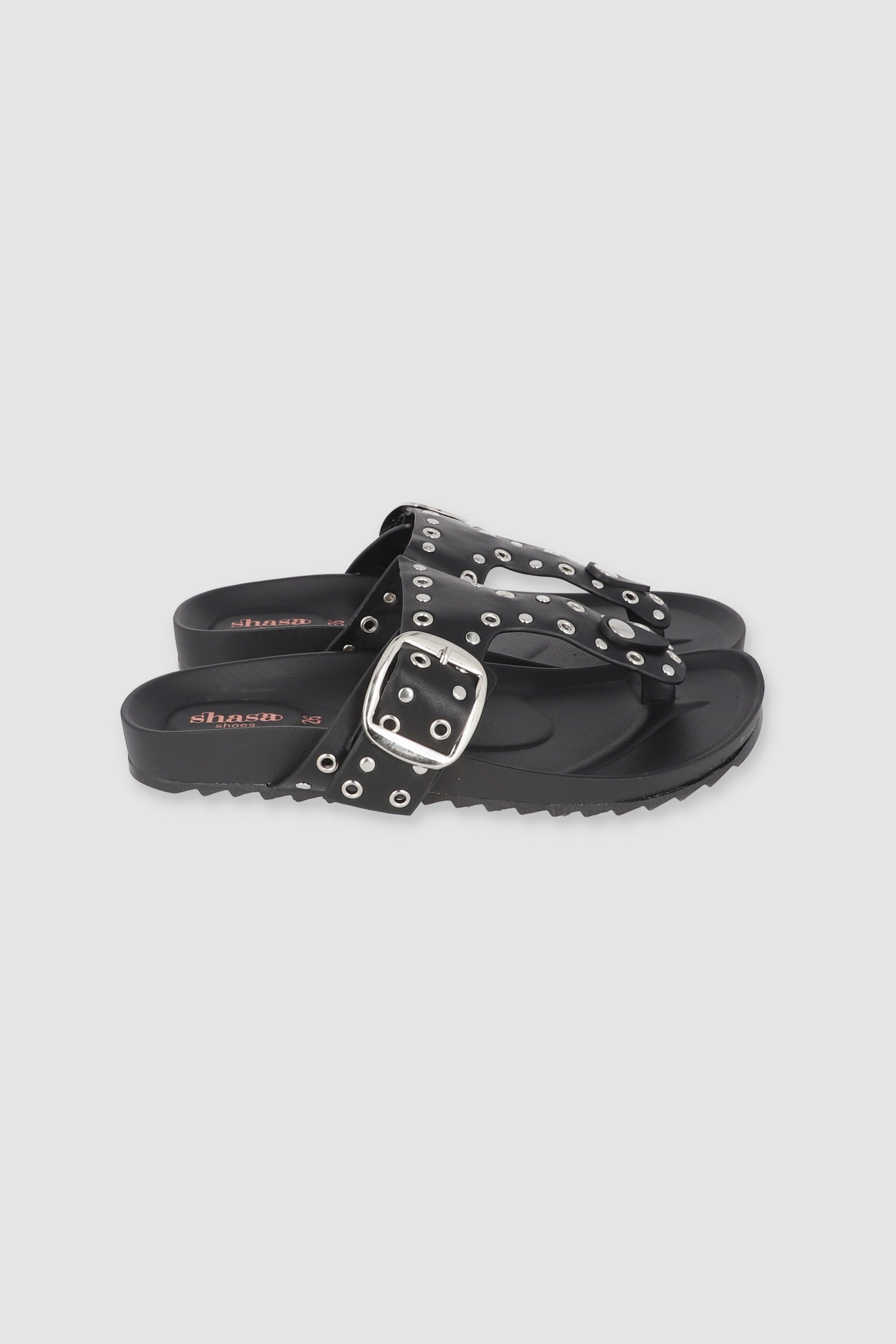 SANDALIA PATA DE GALLO STUDS NEGRO