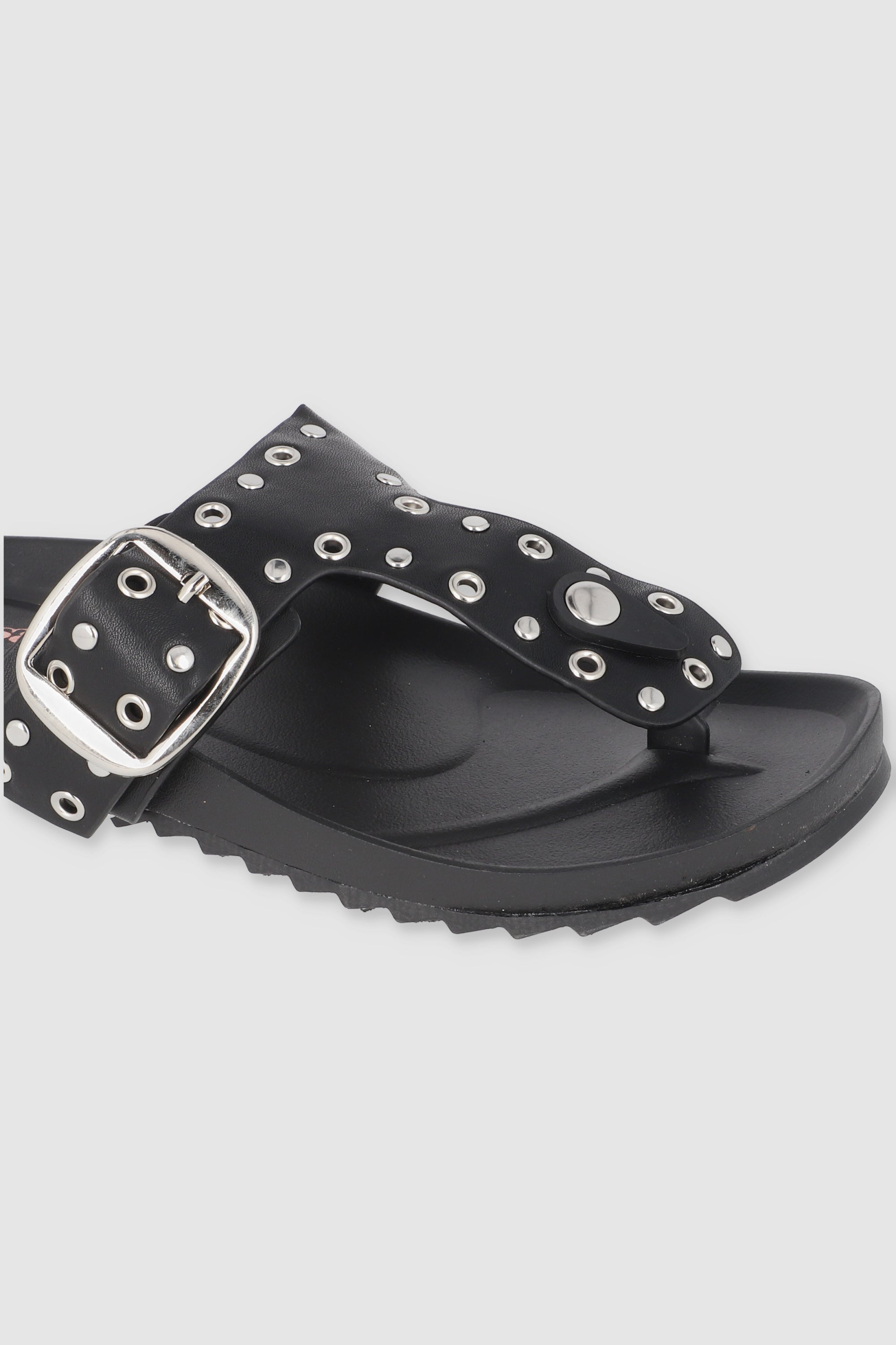 SANDALIA PATA DE GALLO STUDS NEGRO