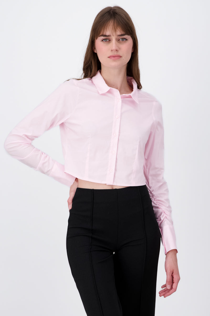 CROP shirt Drapeado Mangas Detail PINK