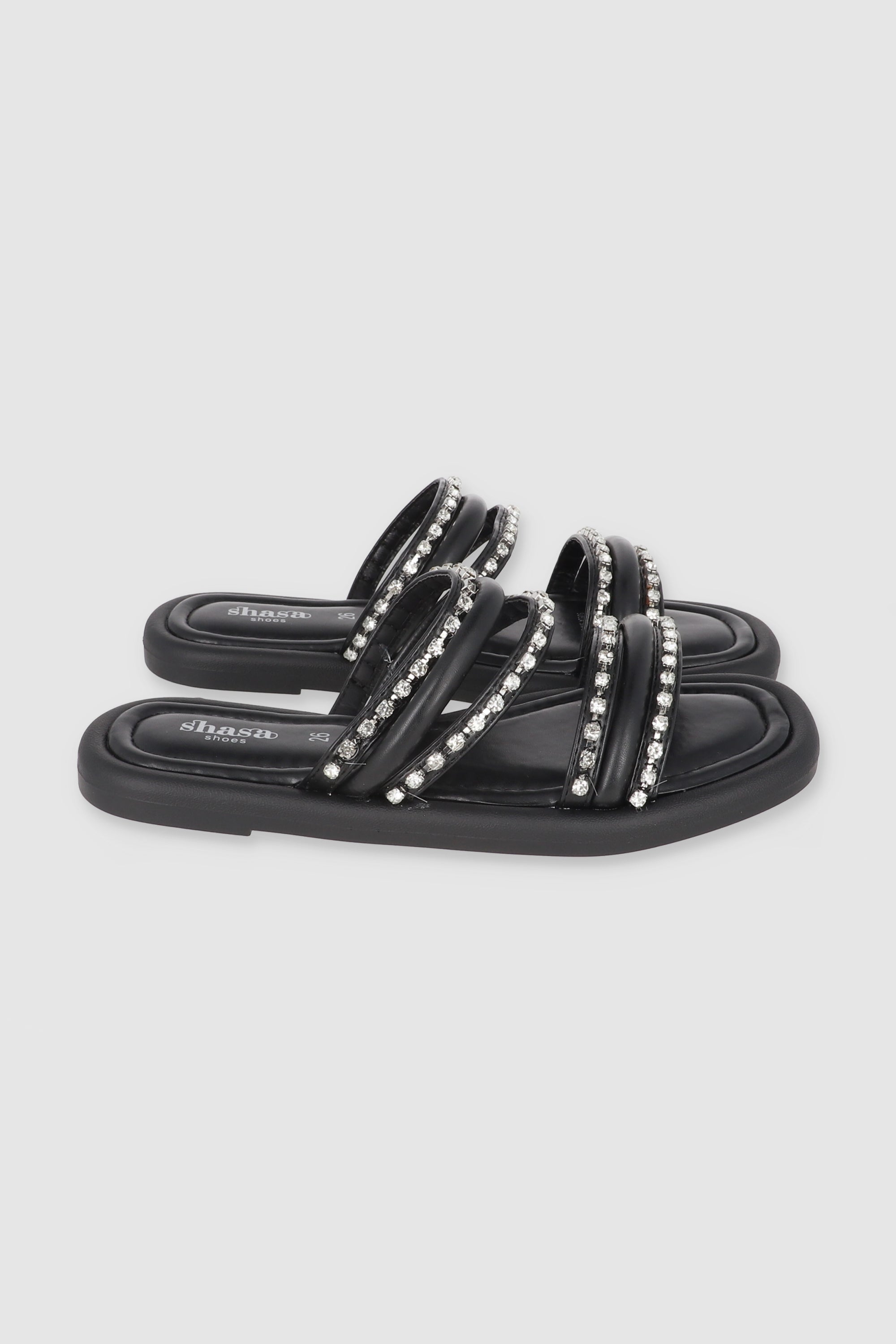 Sandal two large mix strips BLACK
