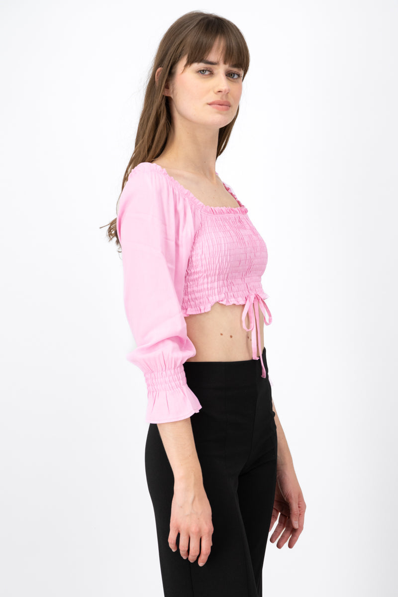 Blusa Manga Larga Abullonada Detalle Resorte ROSA