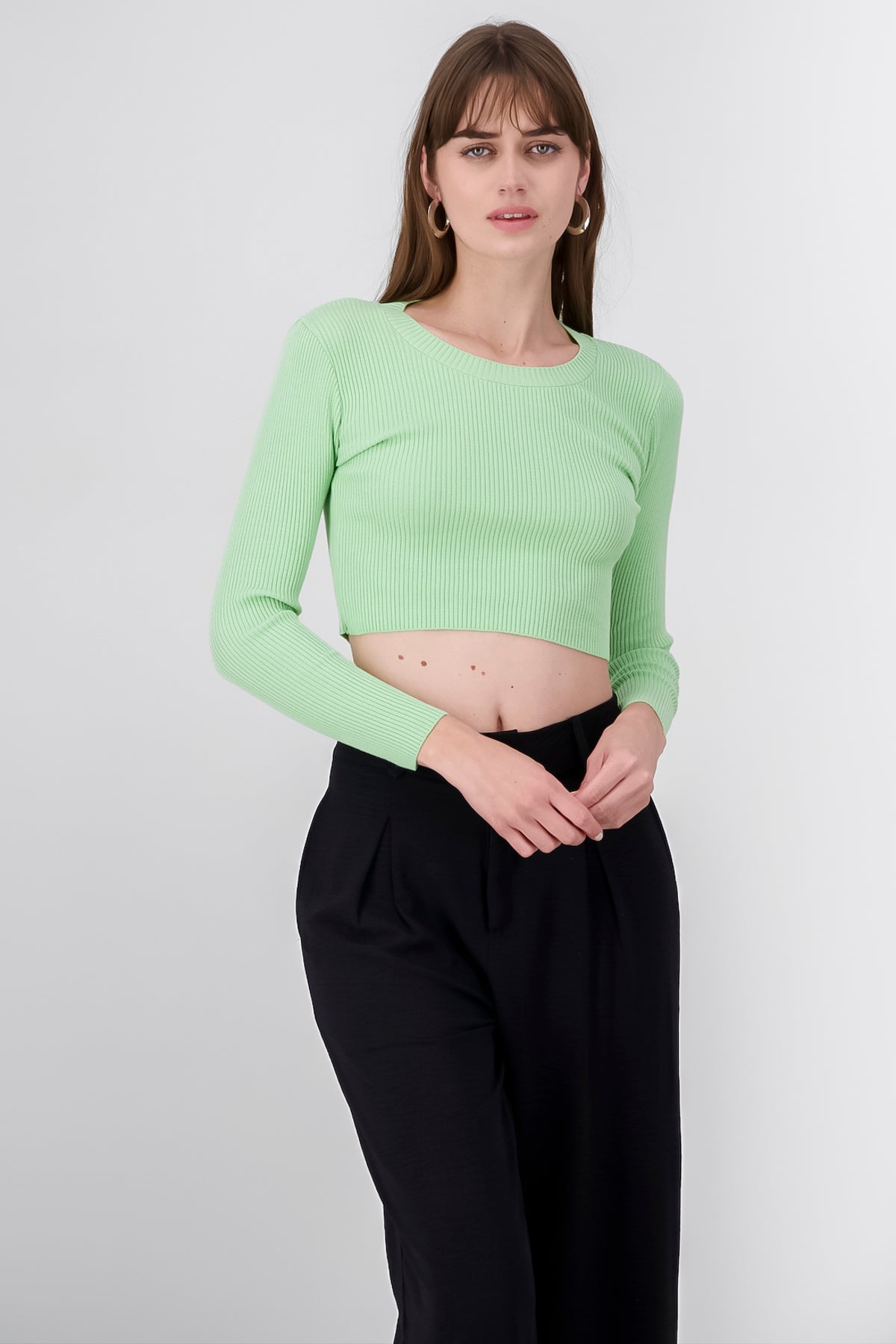Top tejido manga larga cuello redondo VERDE