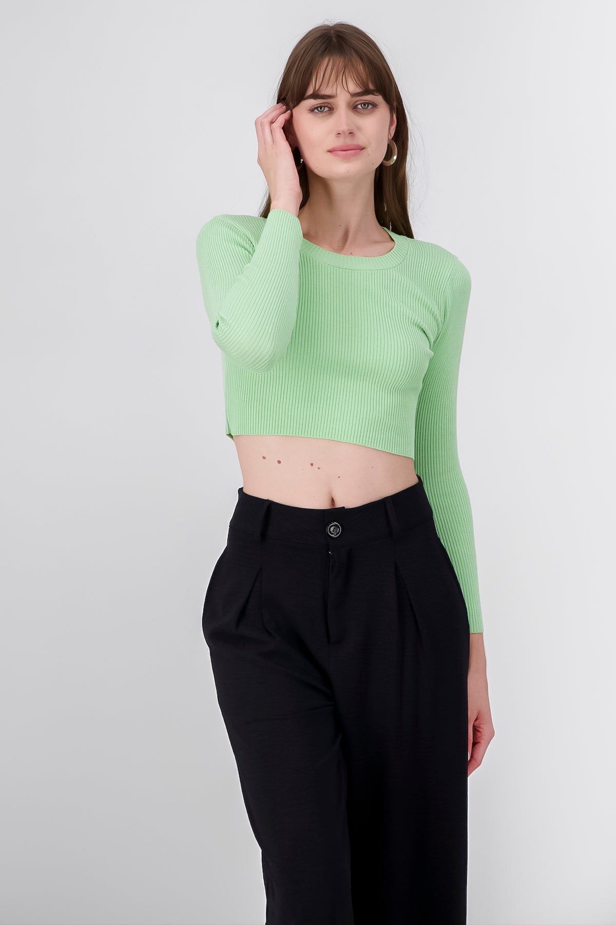 Top tejido manga larga cuello redondo VERDE