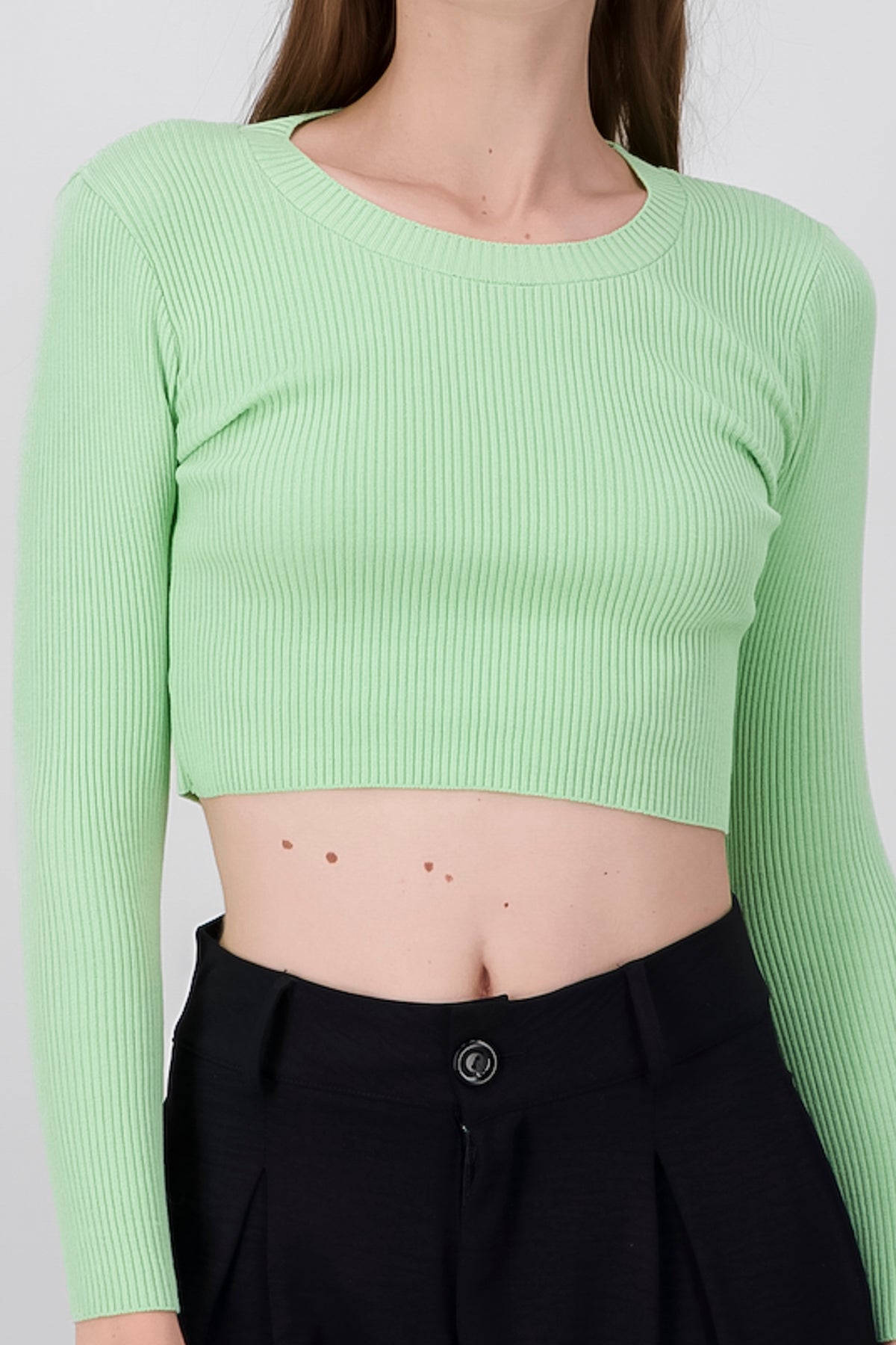 Top tejido manga larga cuello redondo VERDE