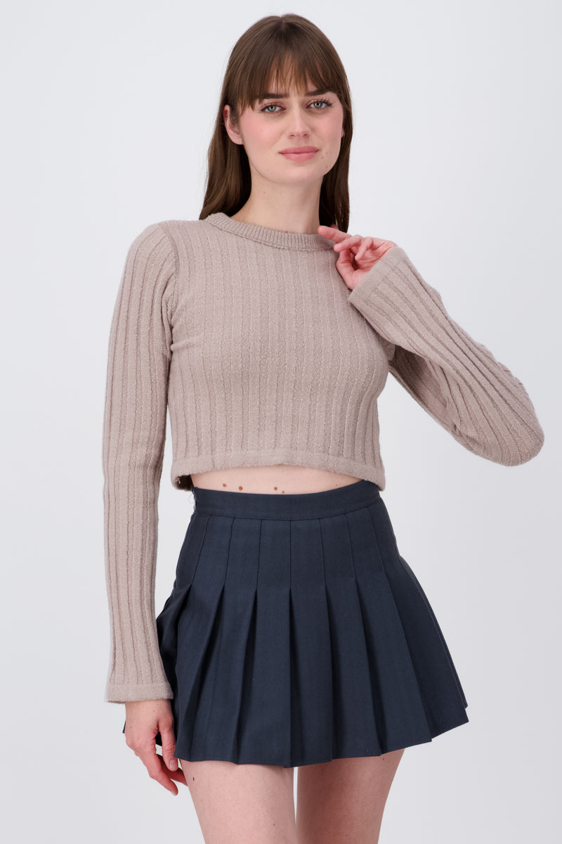 Sueter crop manga campana GREIGE