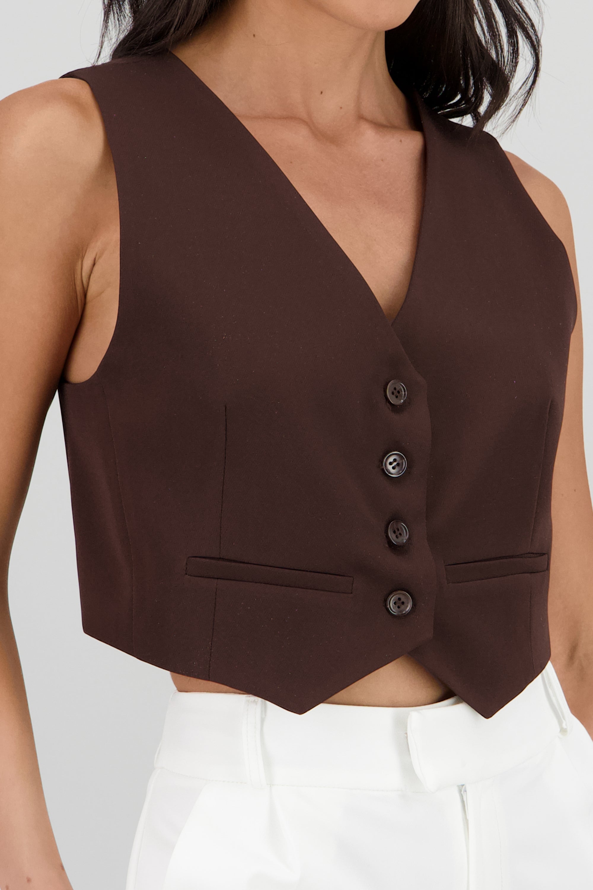 Chaleco escote V Con Botones CHOCOLATE