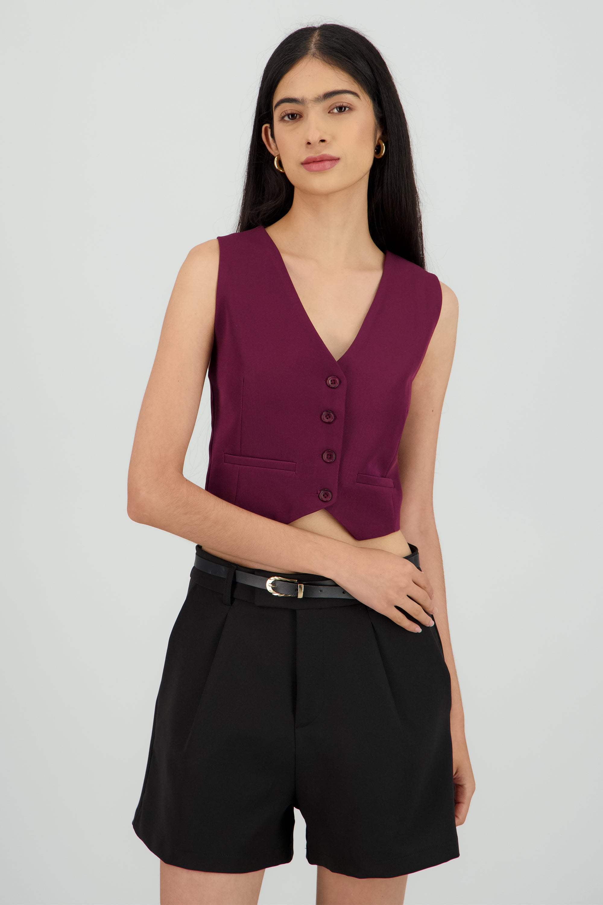 Chaleco escote V Con Botones VINO