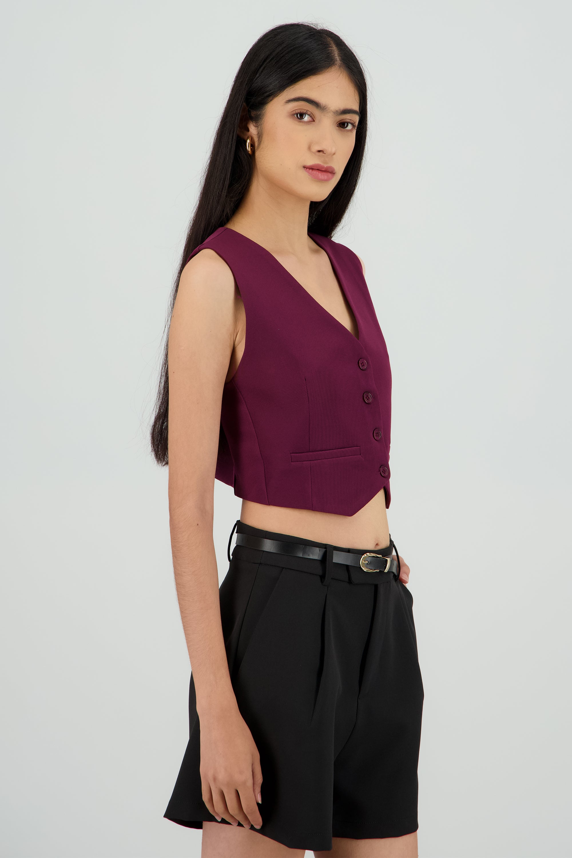 Chaleco escote V Con Botones VINO