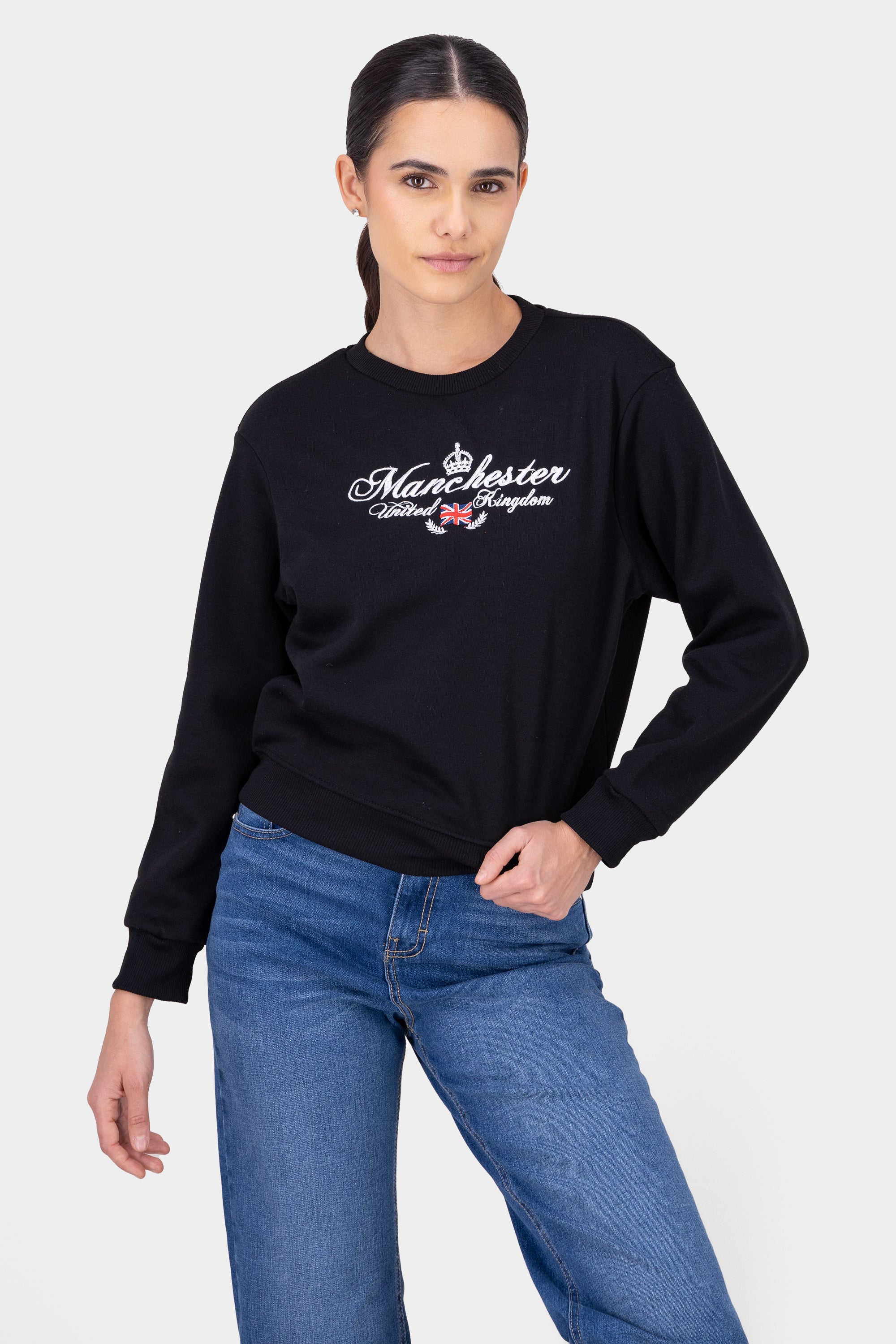 Sudadera lisa bordada NEGRO