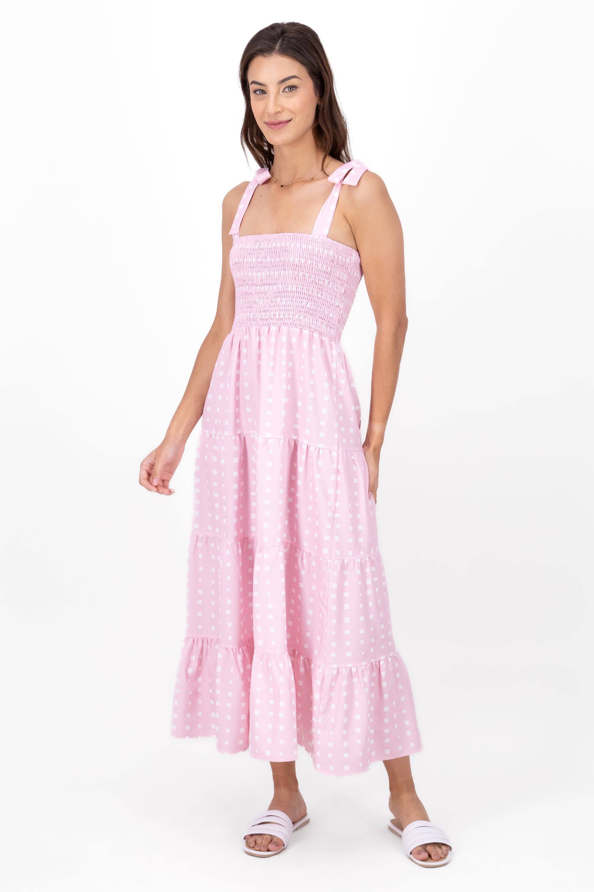 Vestido Maxi Olanes Cuadros ROSA COMBO