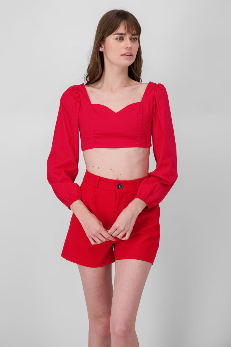 Blusa Manga Abullonada Escote Corazon ROJO