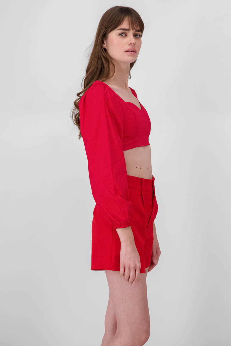 Blusa Manga Abullonada Escote Corazon ROJO