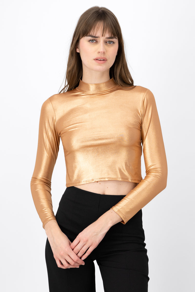 Top Metalico Manga Larga ORO