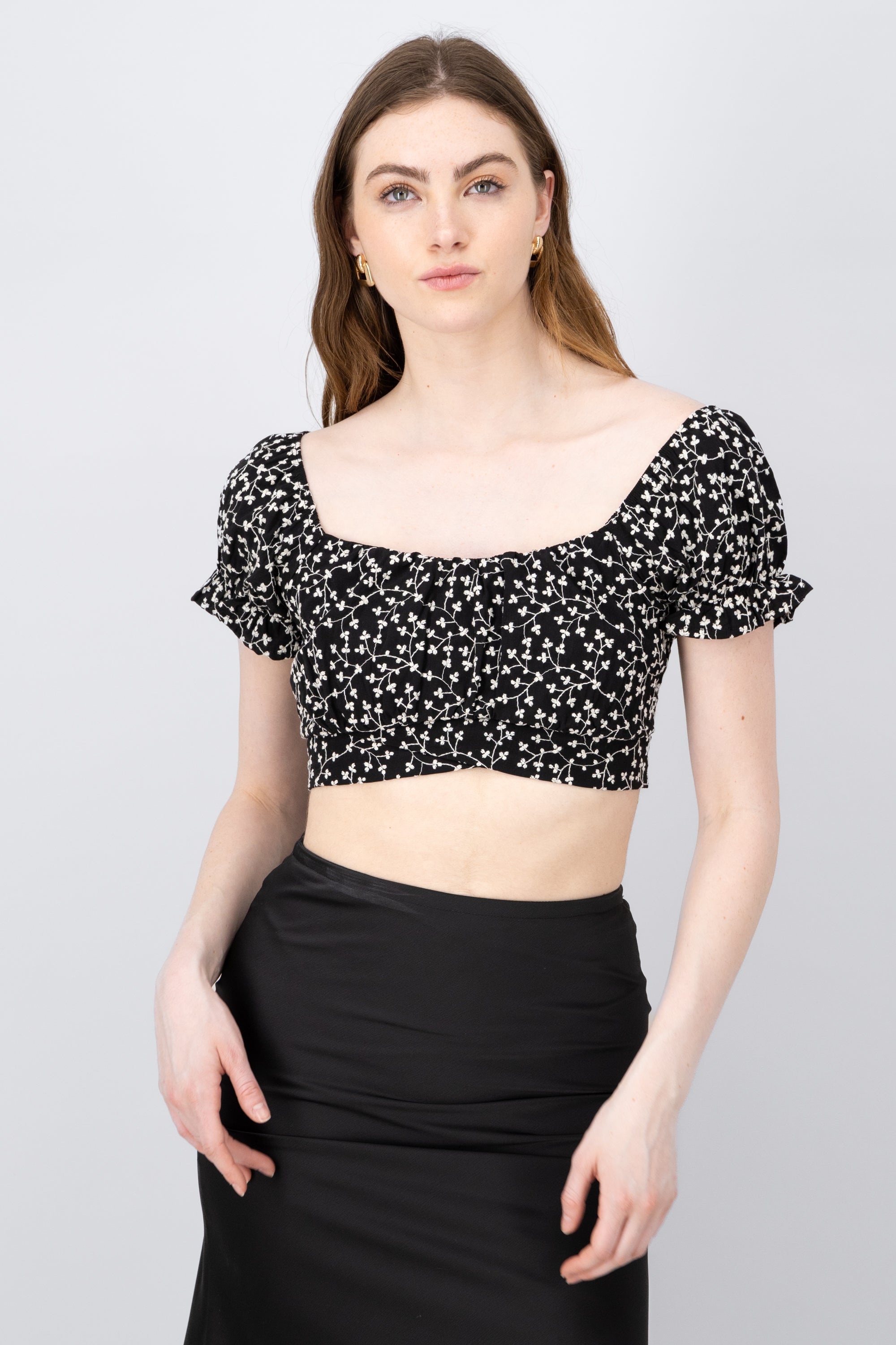 Manga Blouse Bulled Flowers BLACK