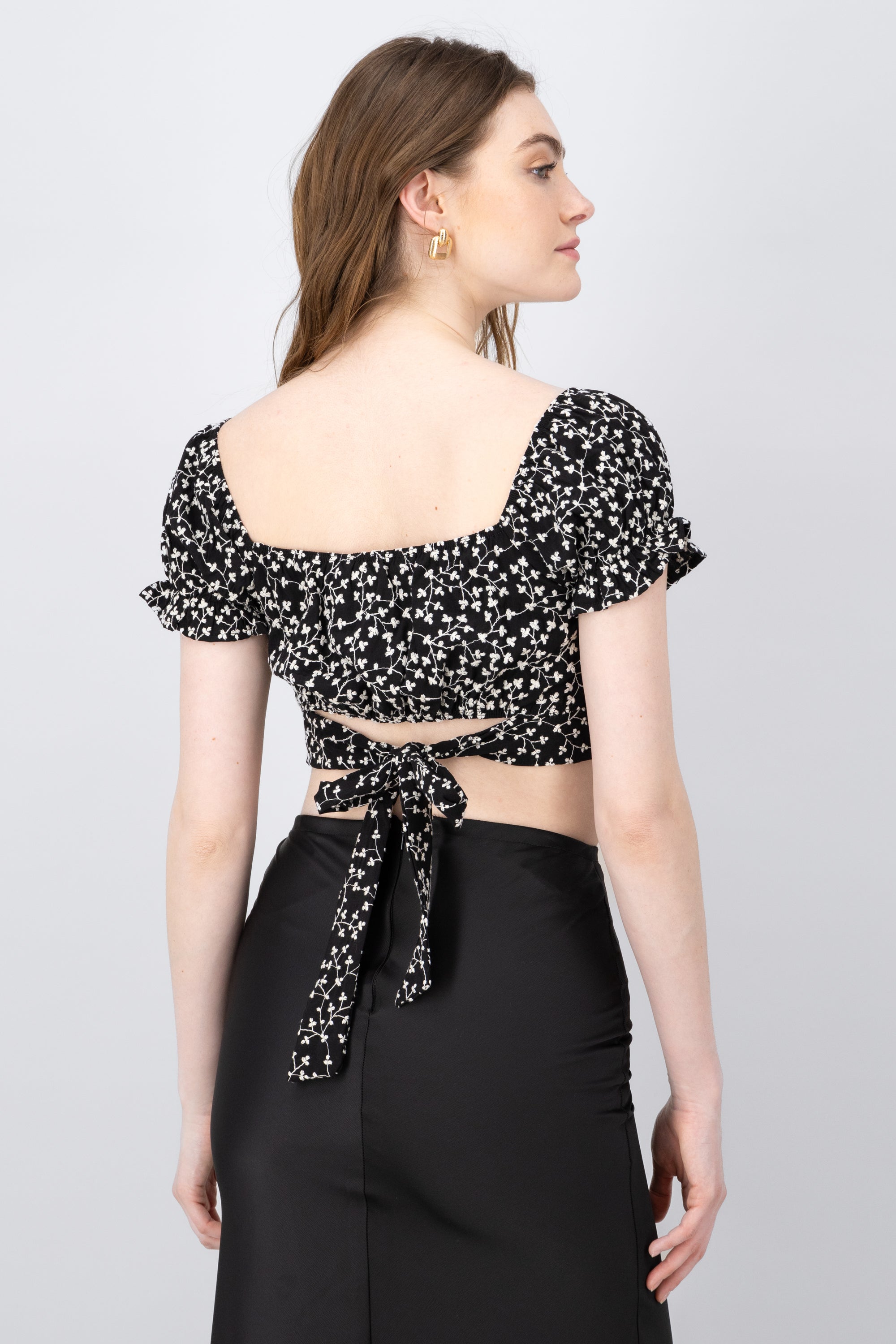 Manga Blouse Bulled Flowers BLACK