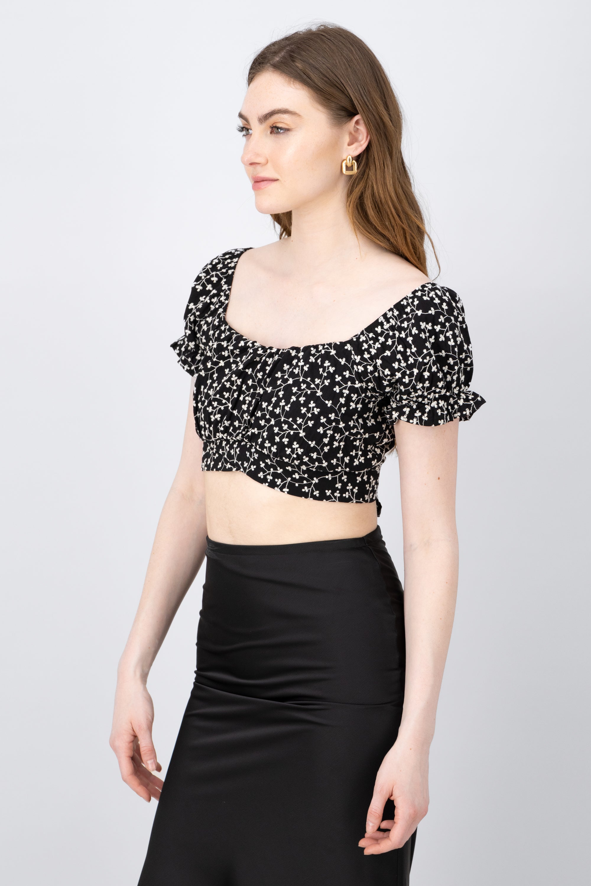 Manga Blouse Bulled Flowers BLACK