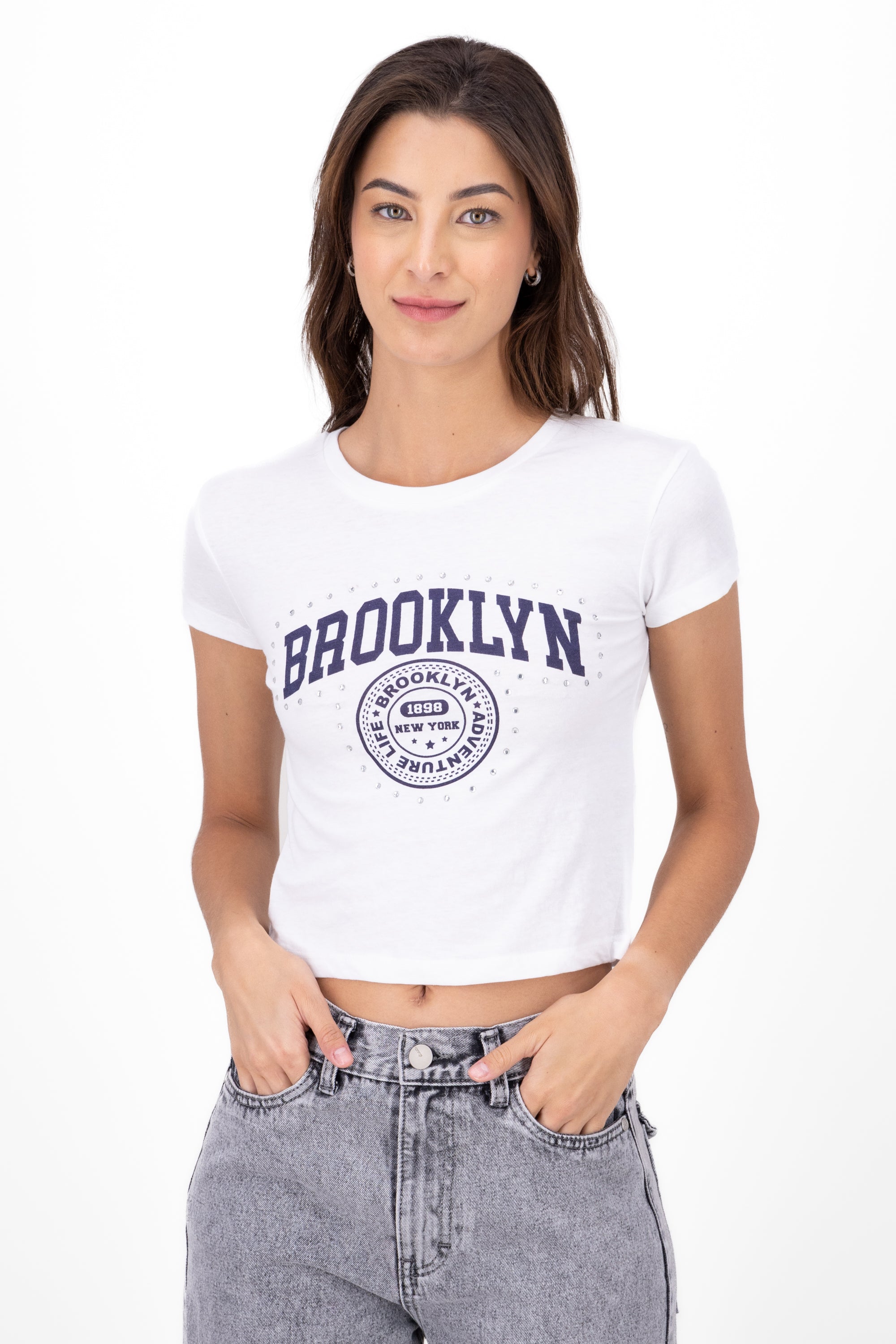 T-shirt de brooklyn con brillos BLANCO COMBO