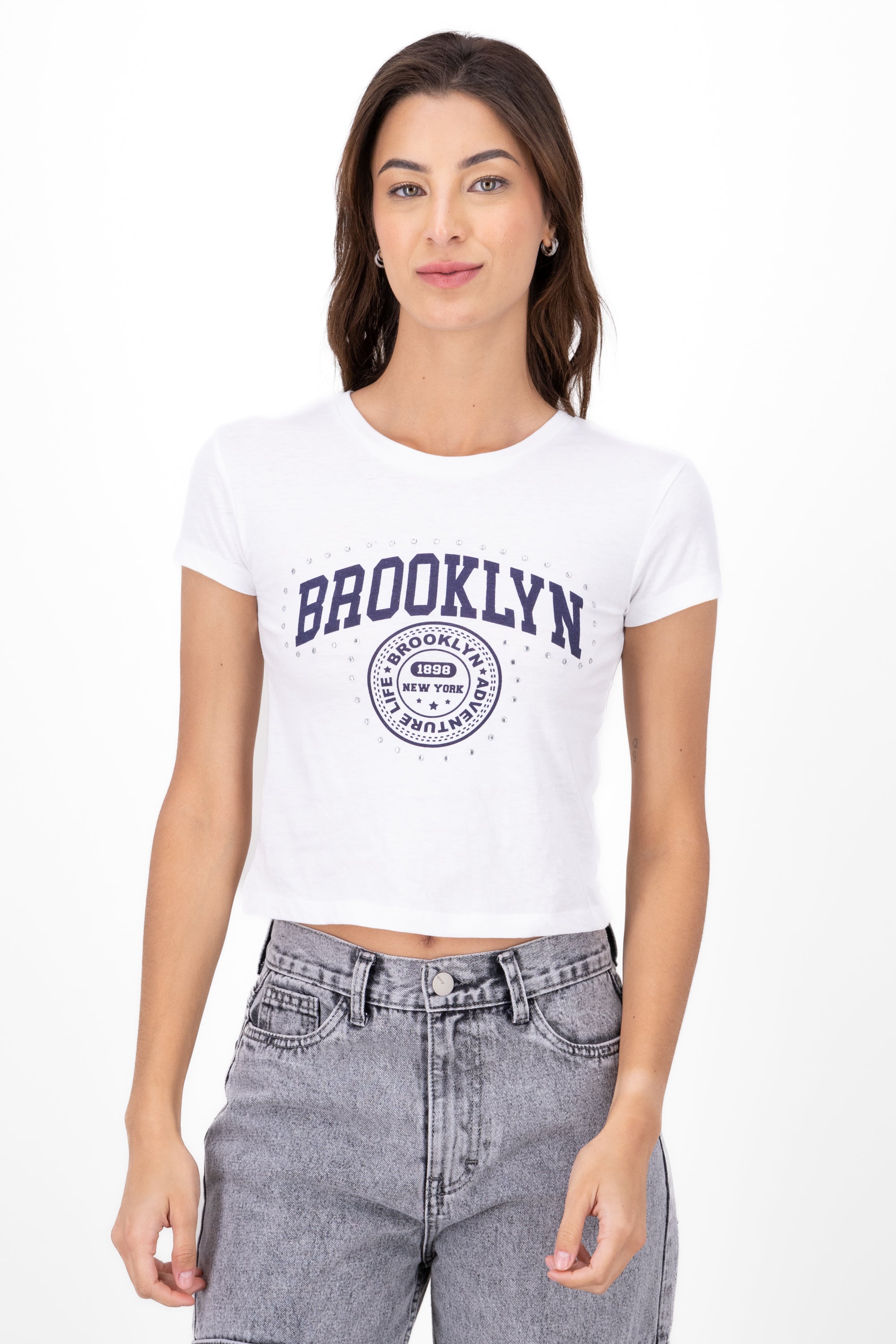 T-shirt de brooklyn con brillos BLANCO COMBO