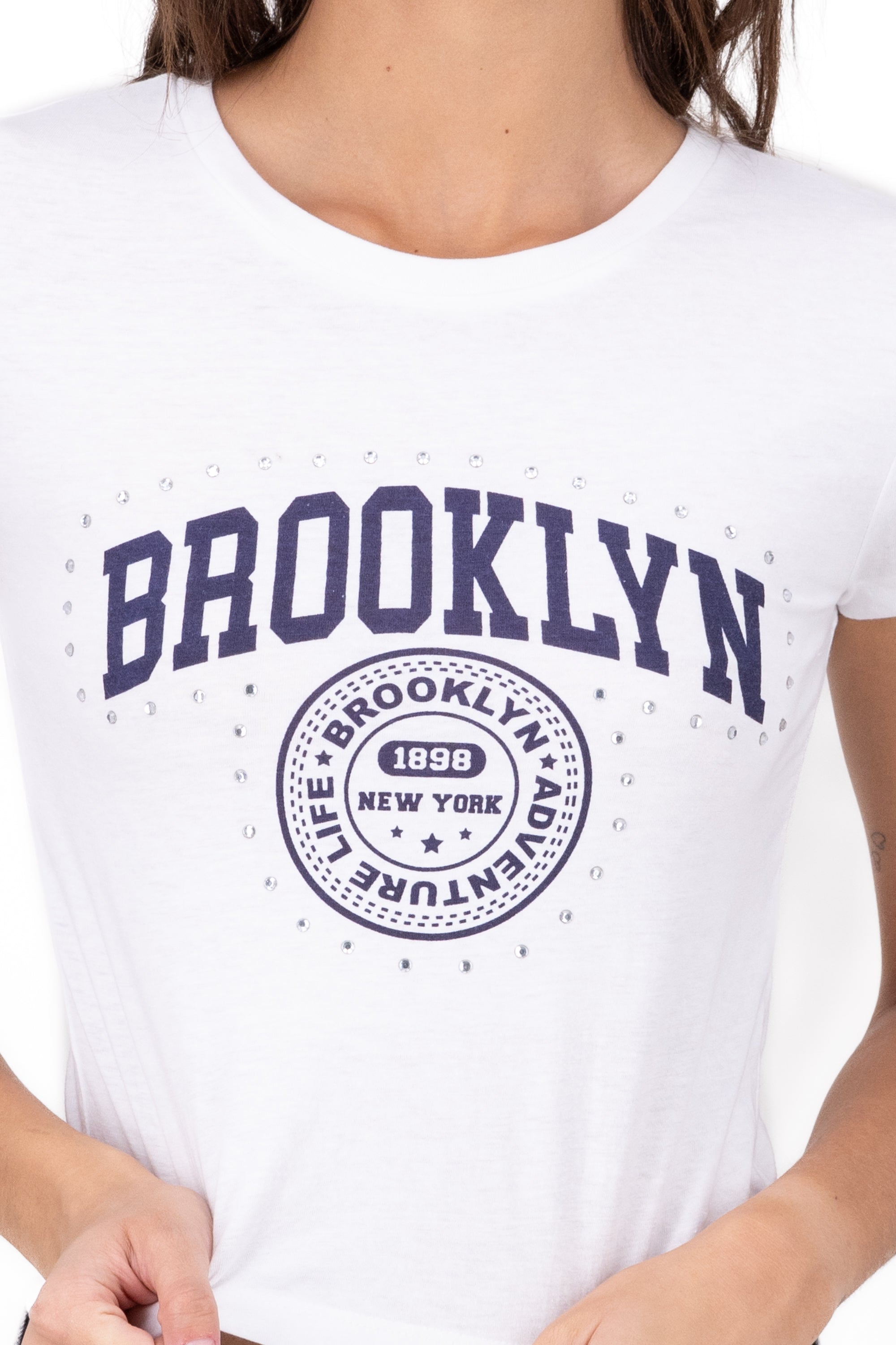 T-shirt de brooklyn con brillos BLANCO COMBO