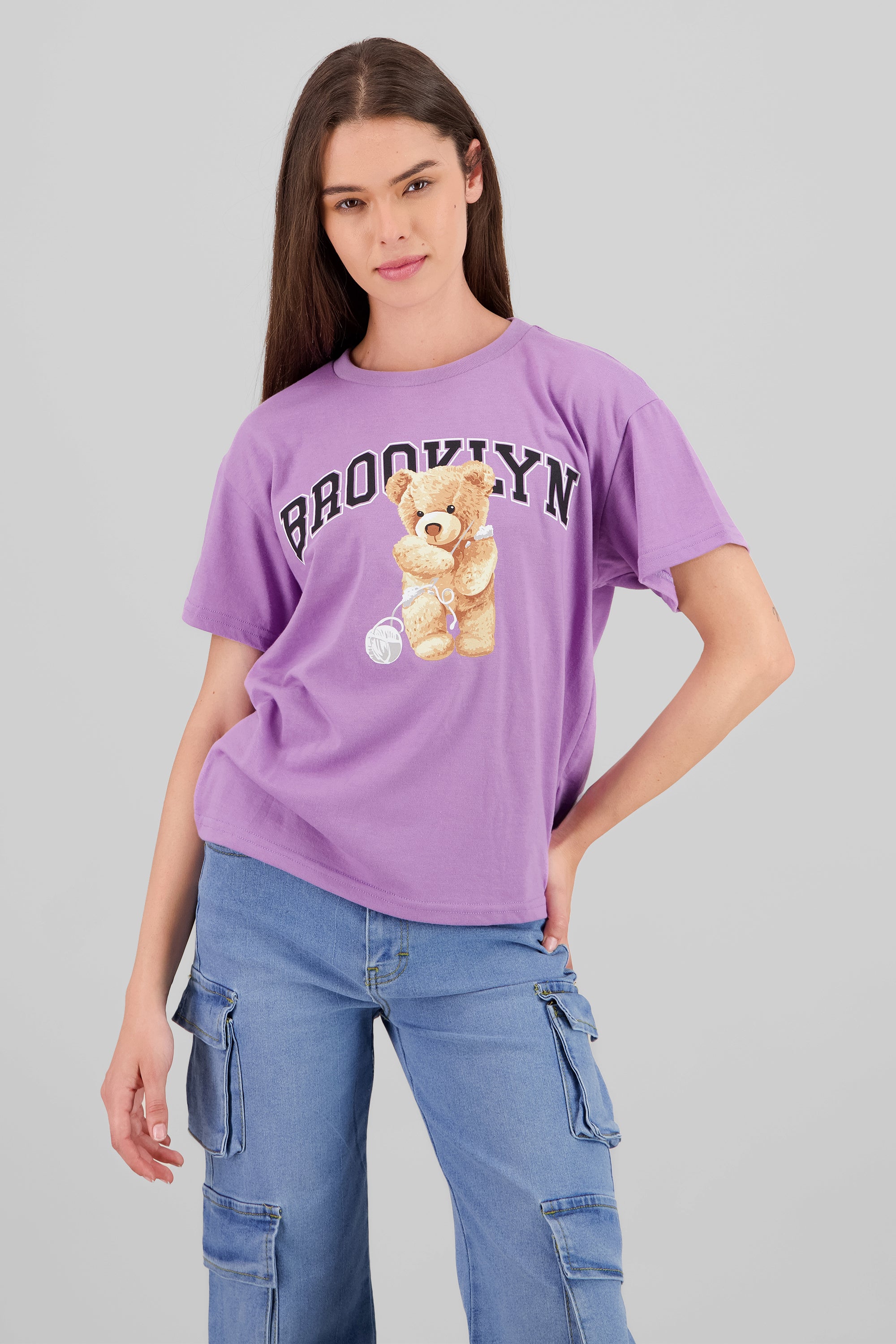 Playera Manga Corta Osito Brooklyn LILA