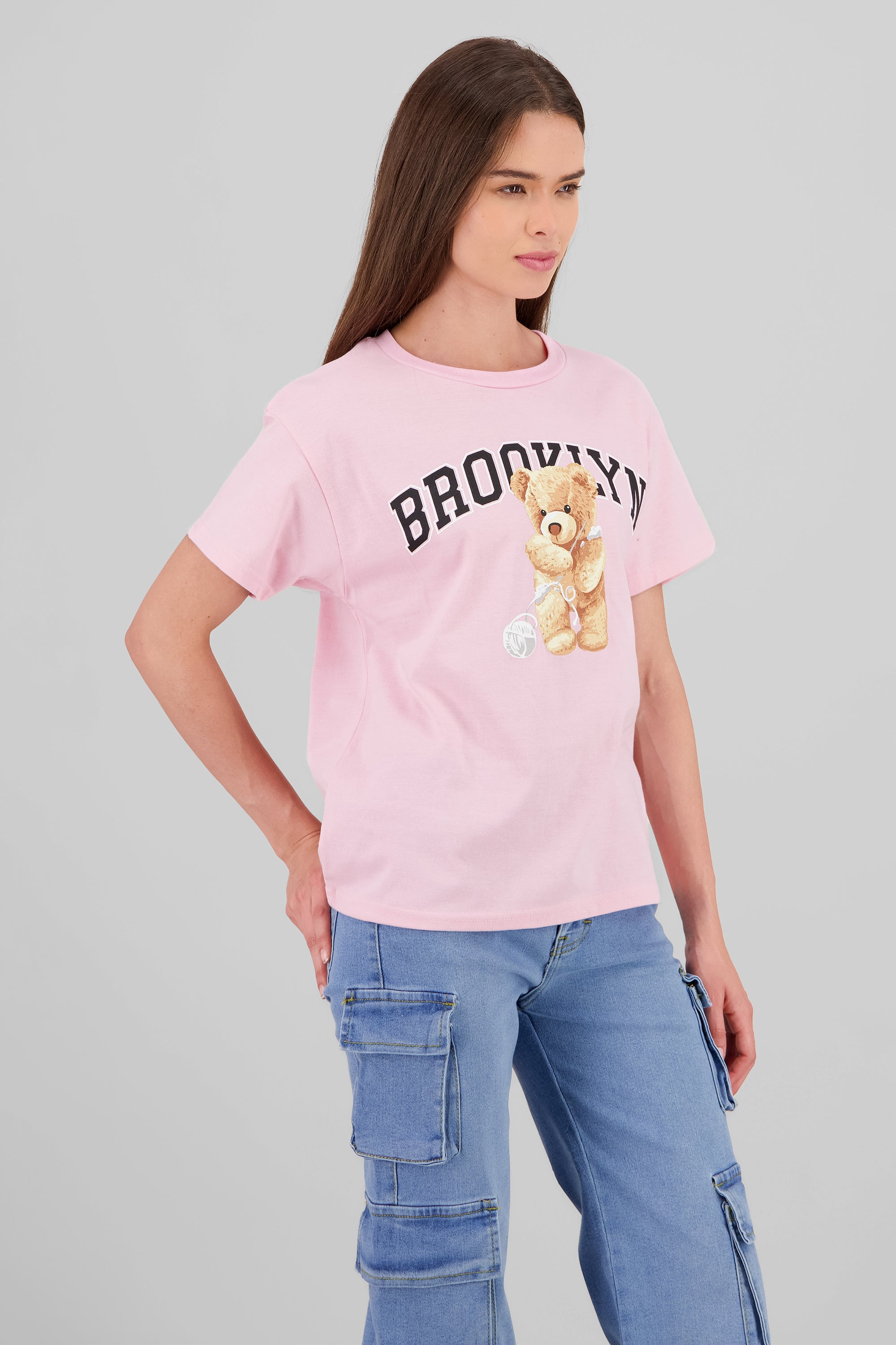 Playera Manga Corta Osito Brooklyn ROSA PASTEL