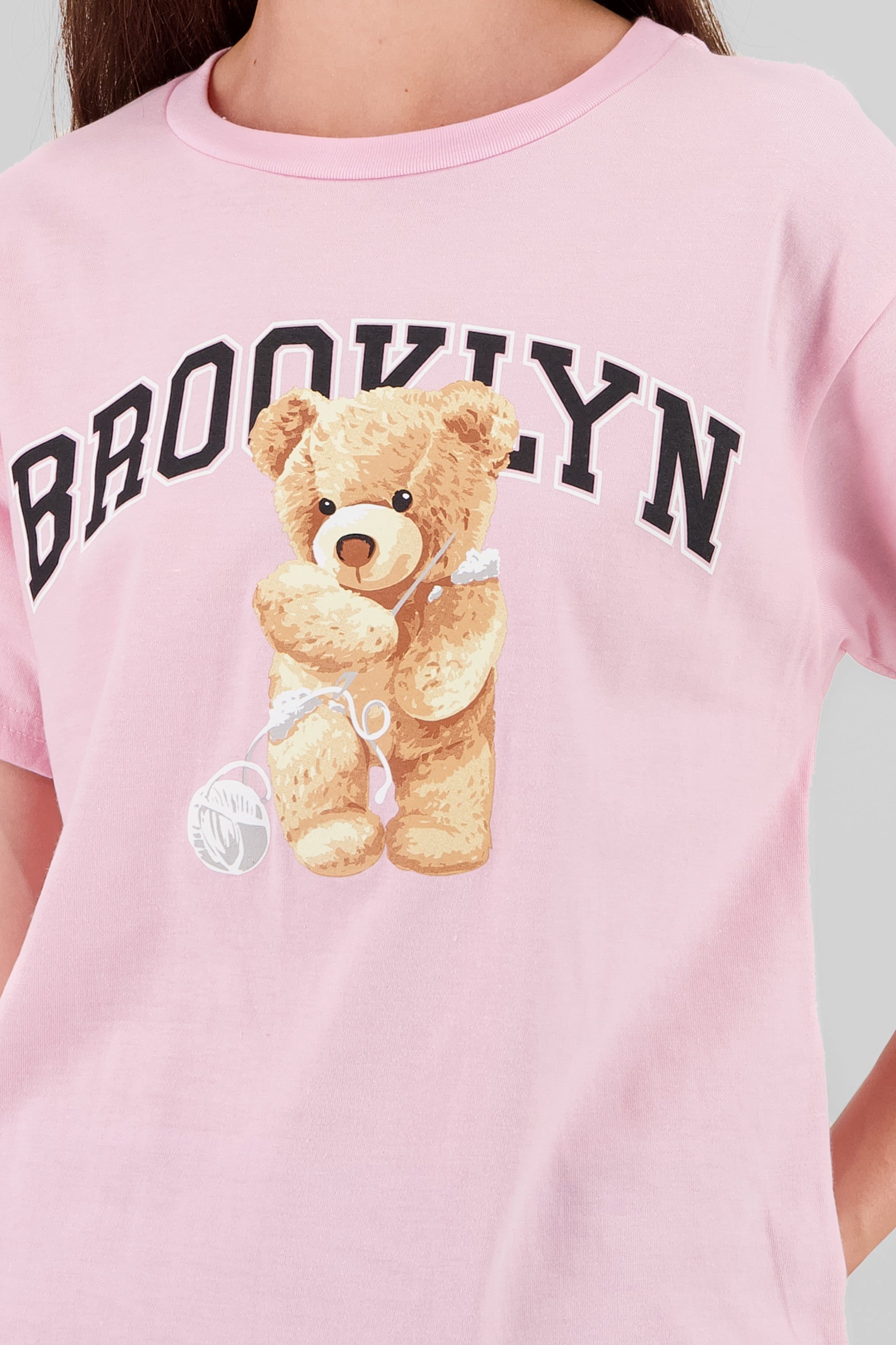 Playera Manga Corta Osito Brooklyn ROSA PASTEL