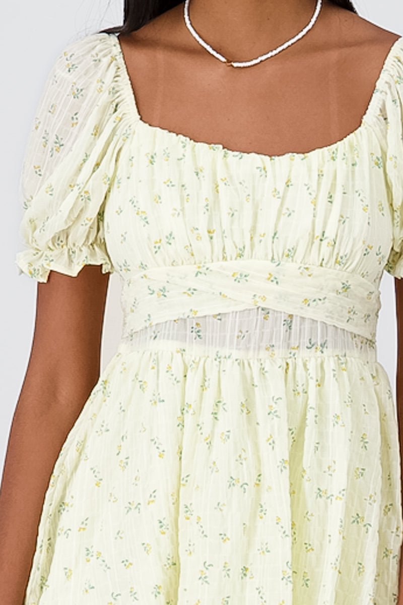 Flowered dress with wave Combo yellow