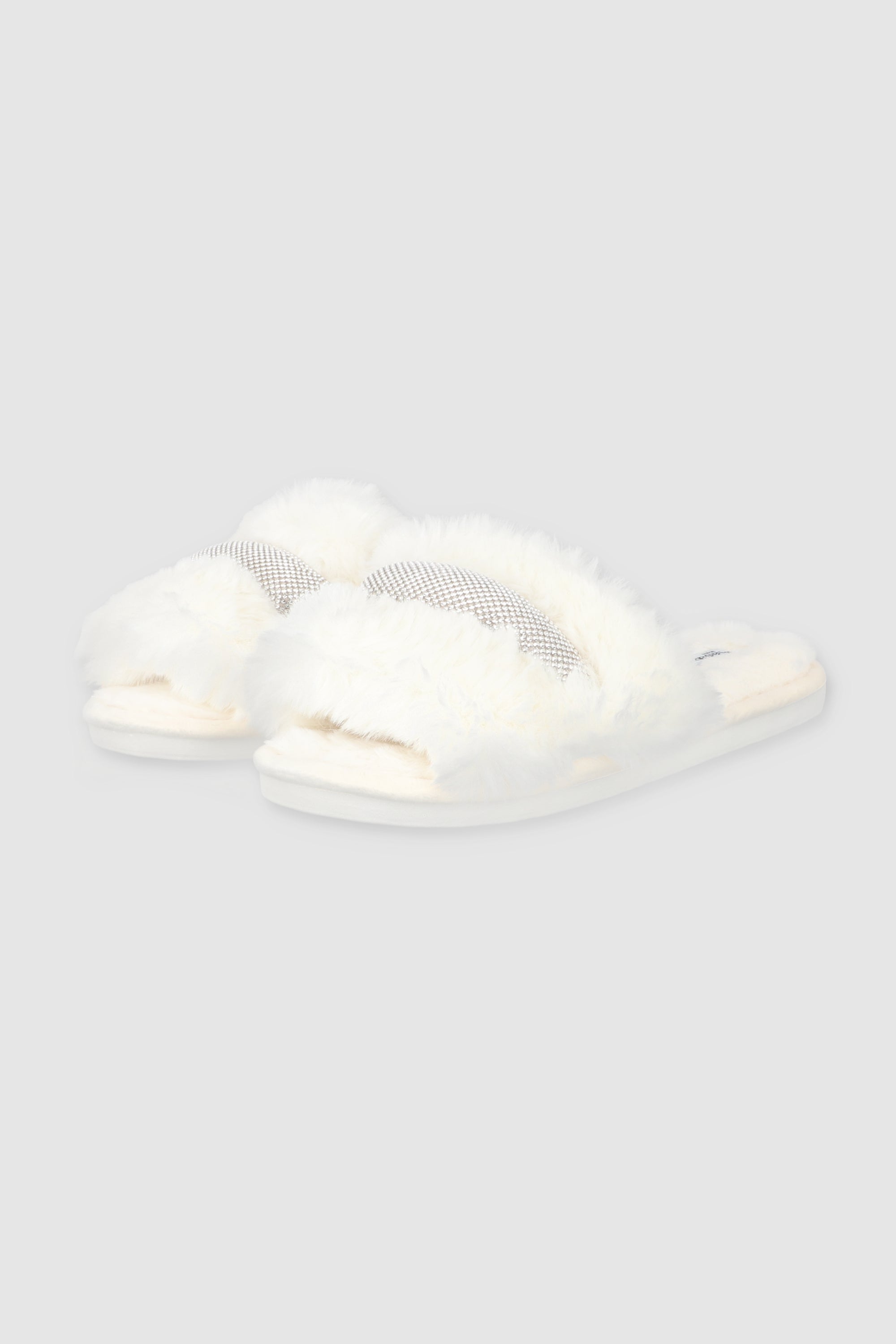 Pantufla fluffy tira brillos BLANCO