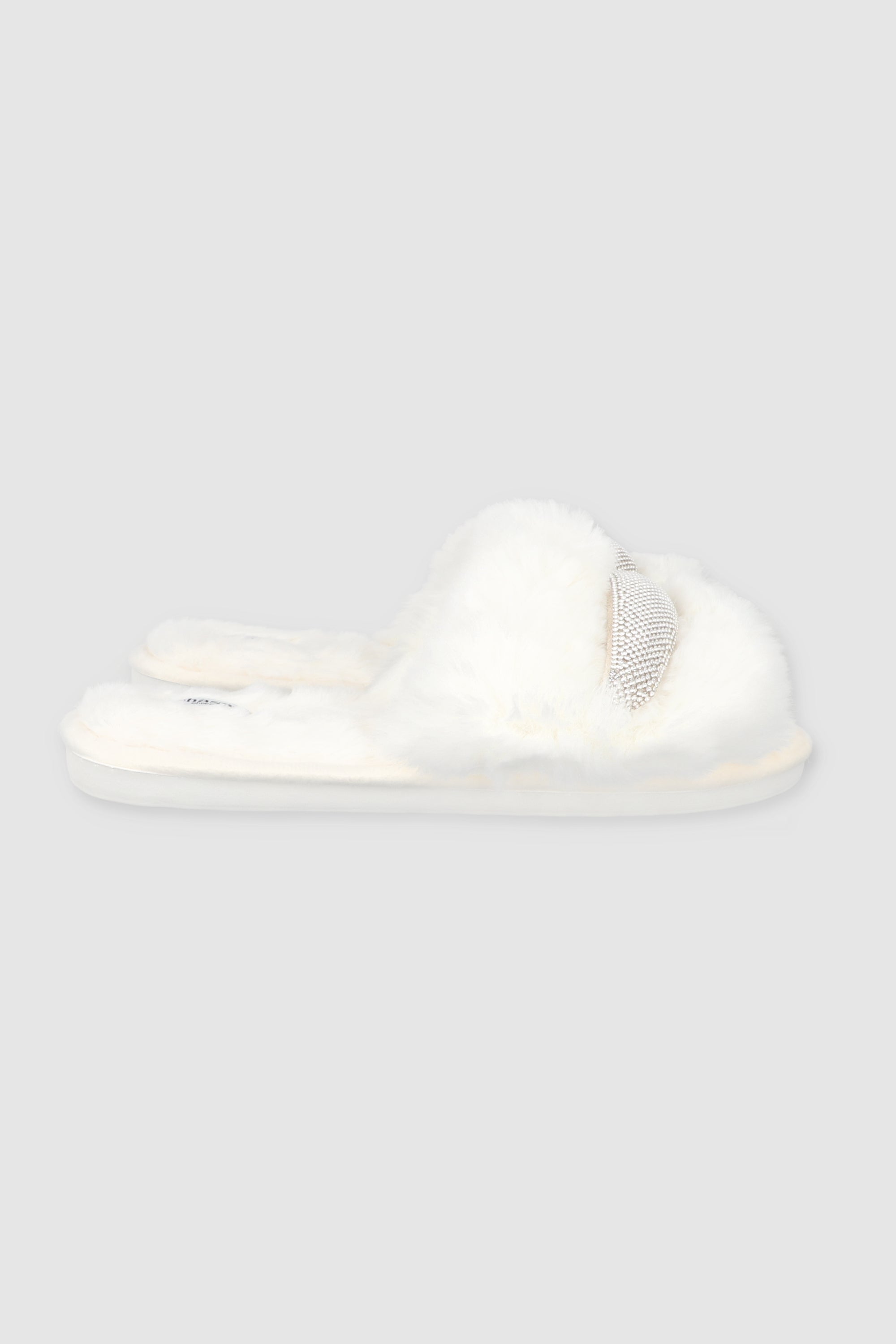 Pantufla fluffy tira brillos BLANCO