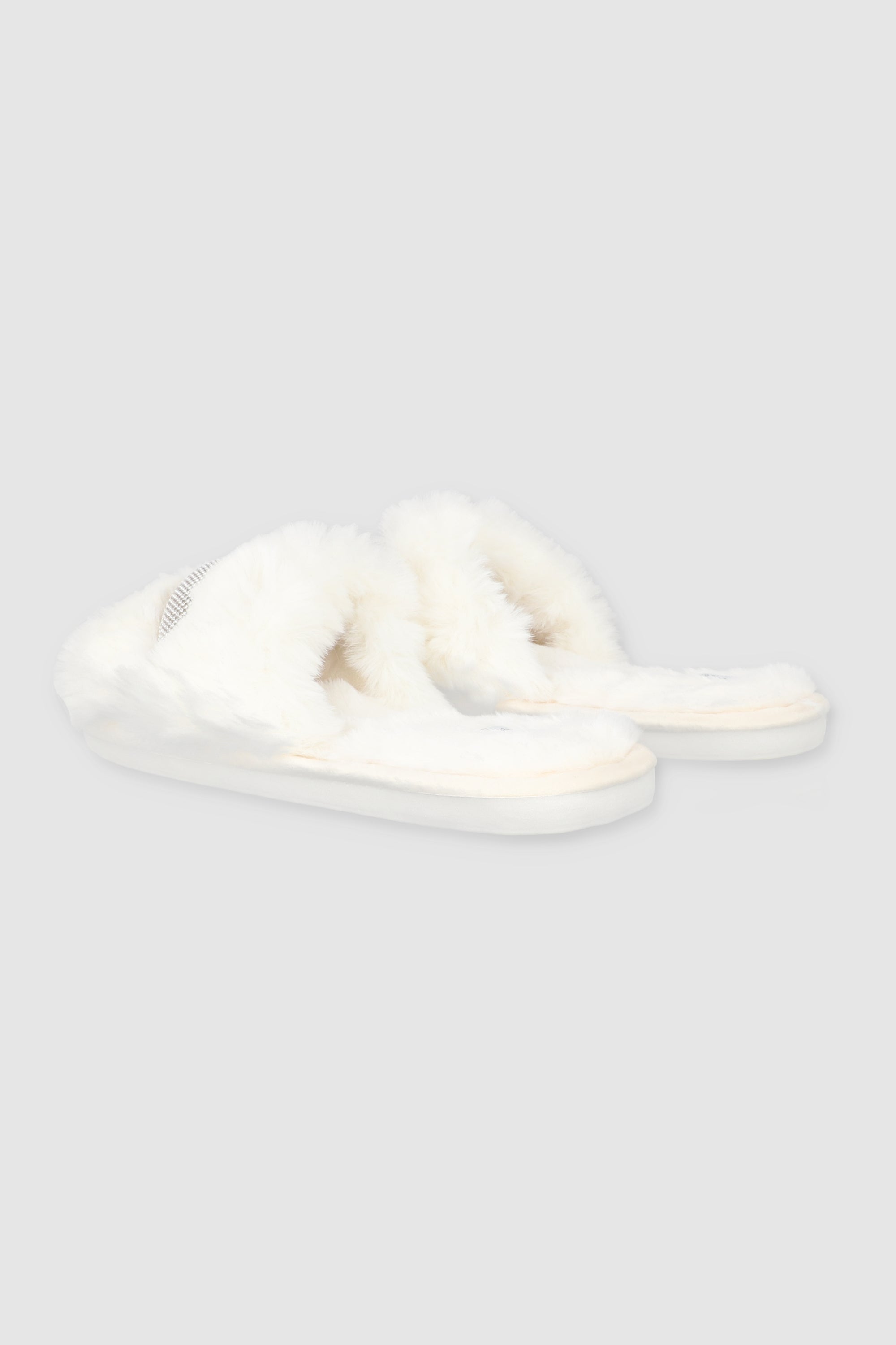 Pantufla fluffy tira brillos BLANCO