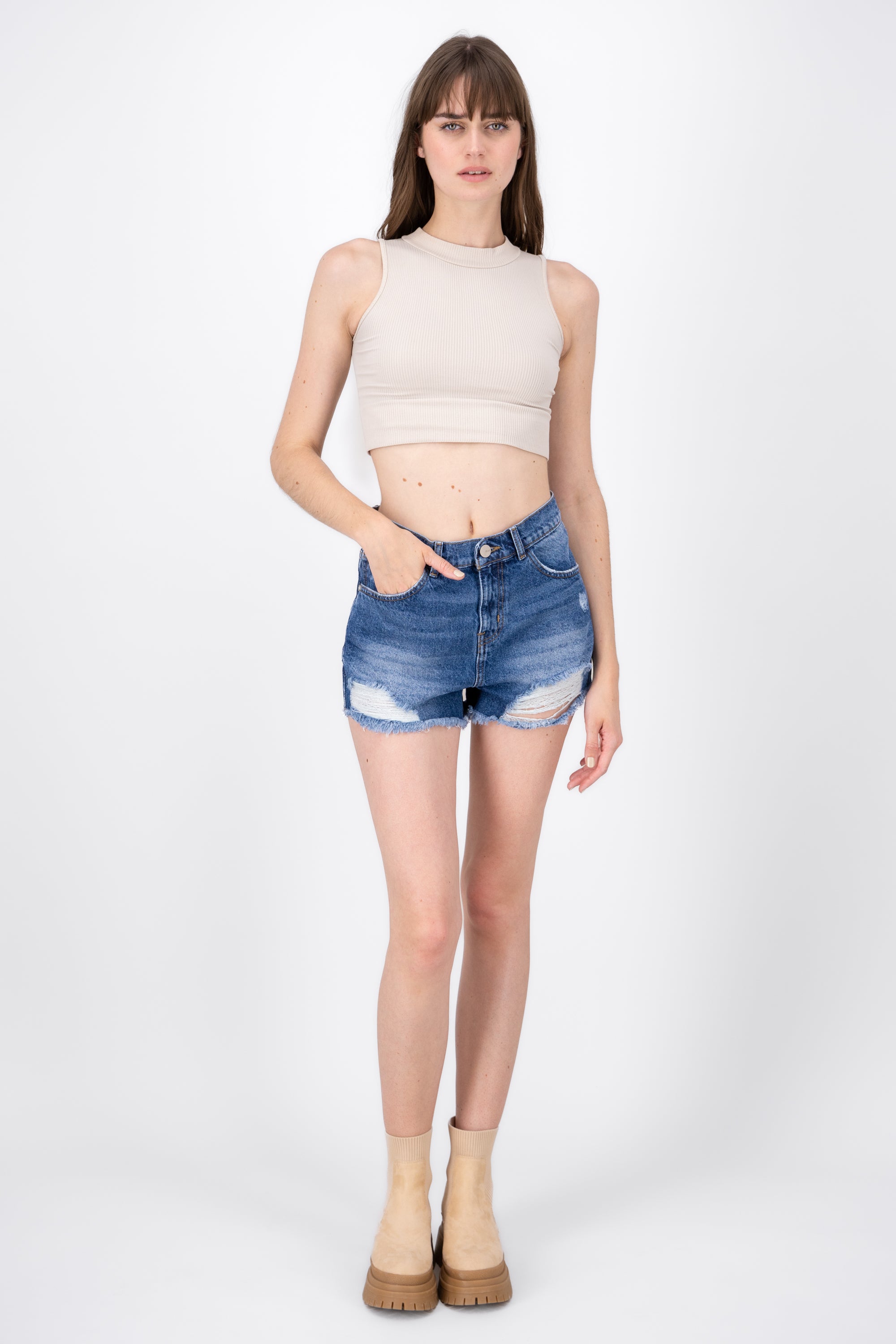 Short Waist Medium Destruction Medium Wash