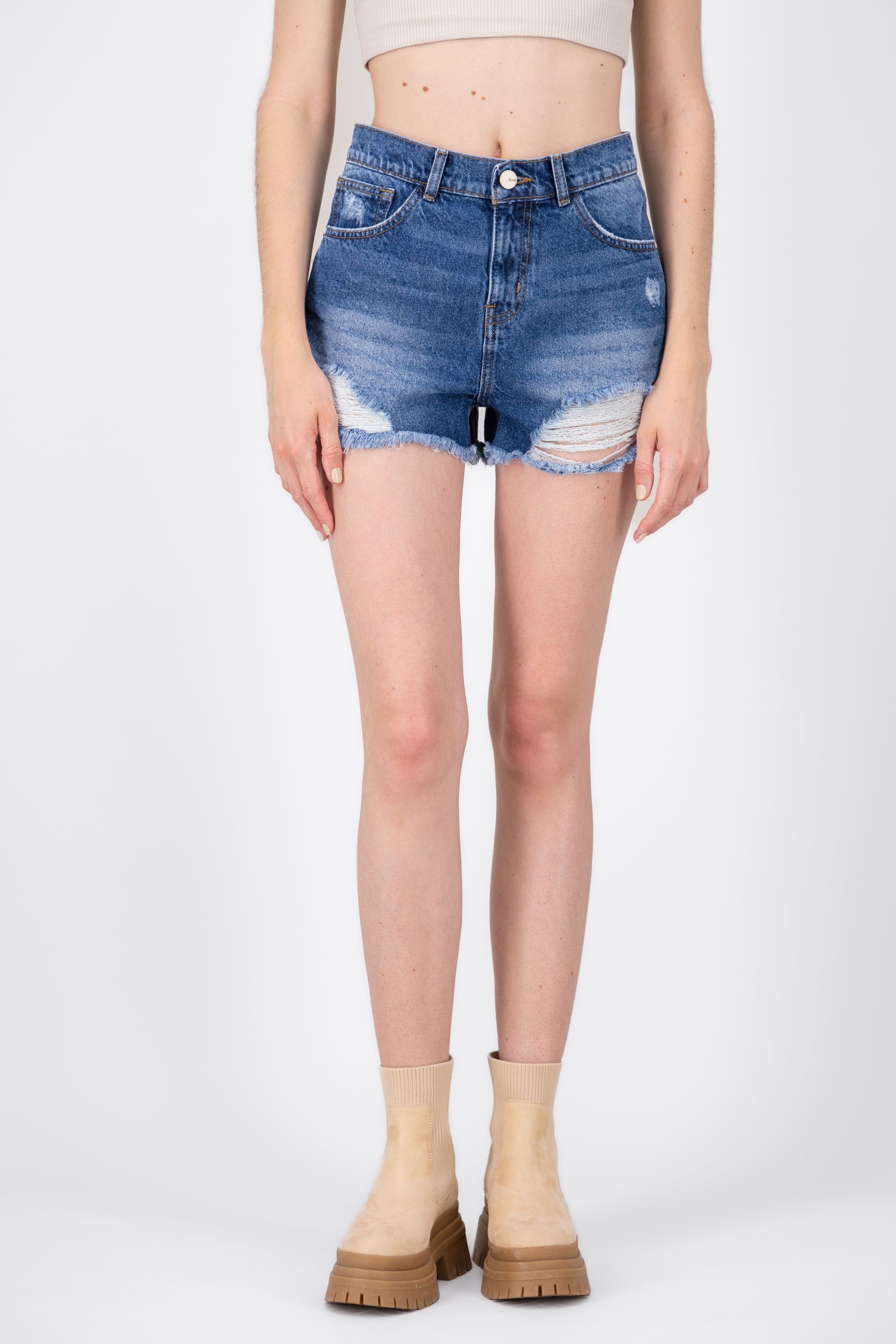 Short Waist Medium Destruction Medium Wash