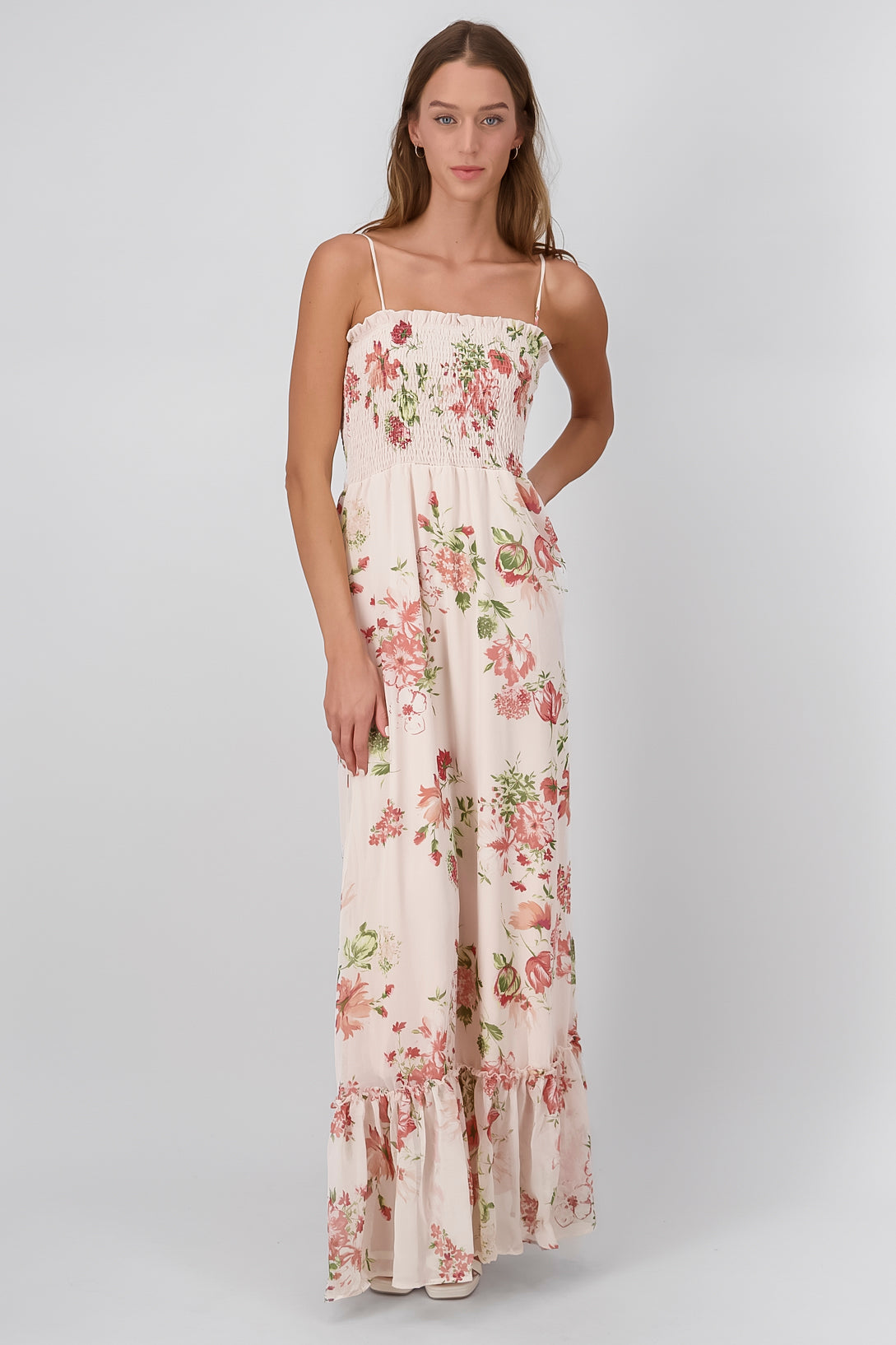 Flower Smocked Maxi Dress Combo bone