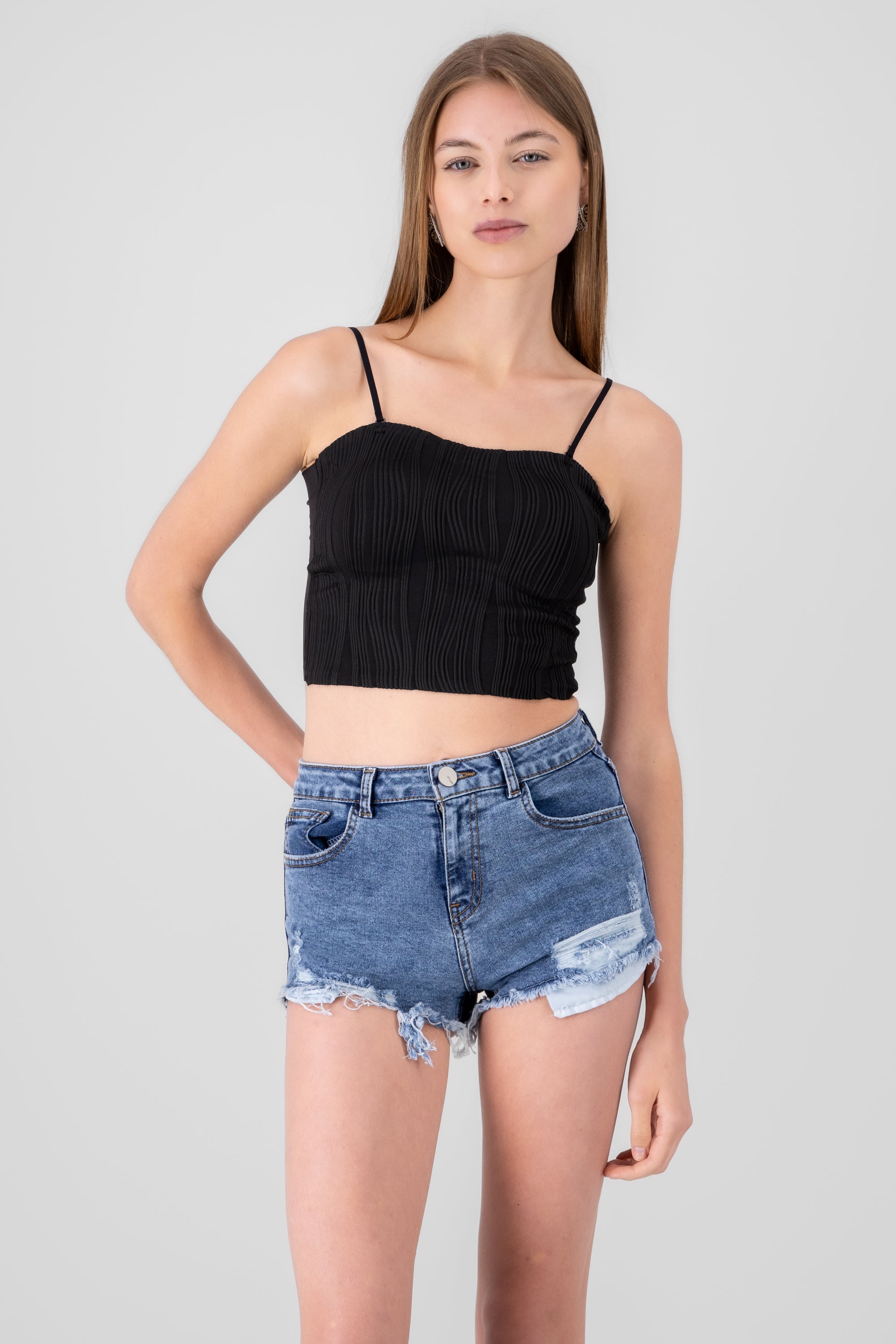 Mangaless top with glasses and texture BLACK