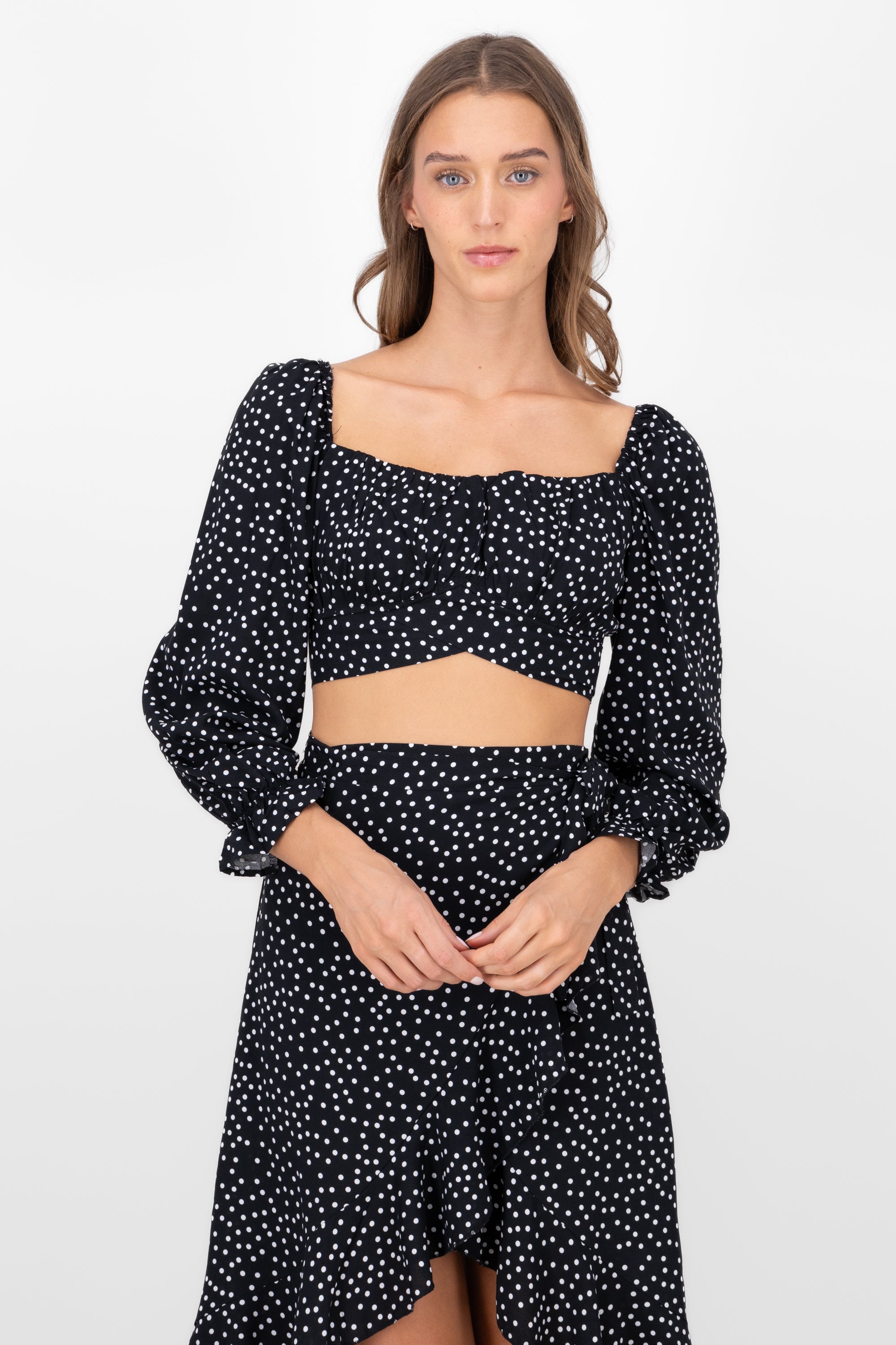 Estamapdo polka dots blouse with long sleeves Black Combo