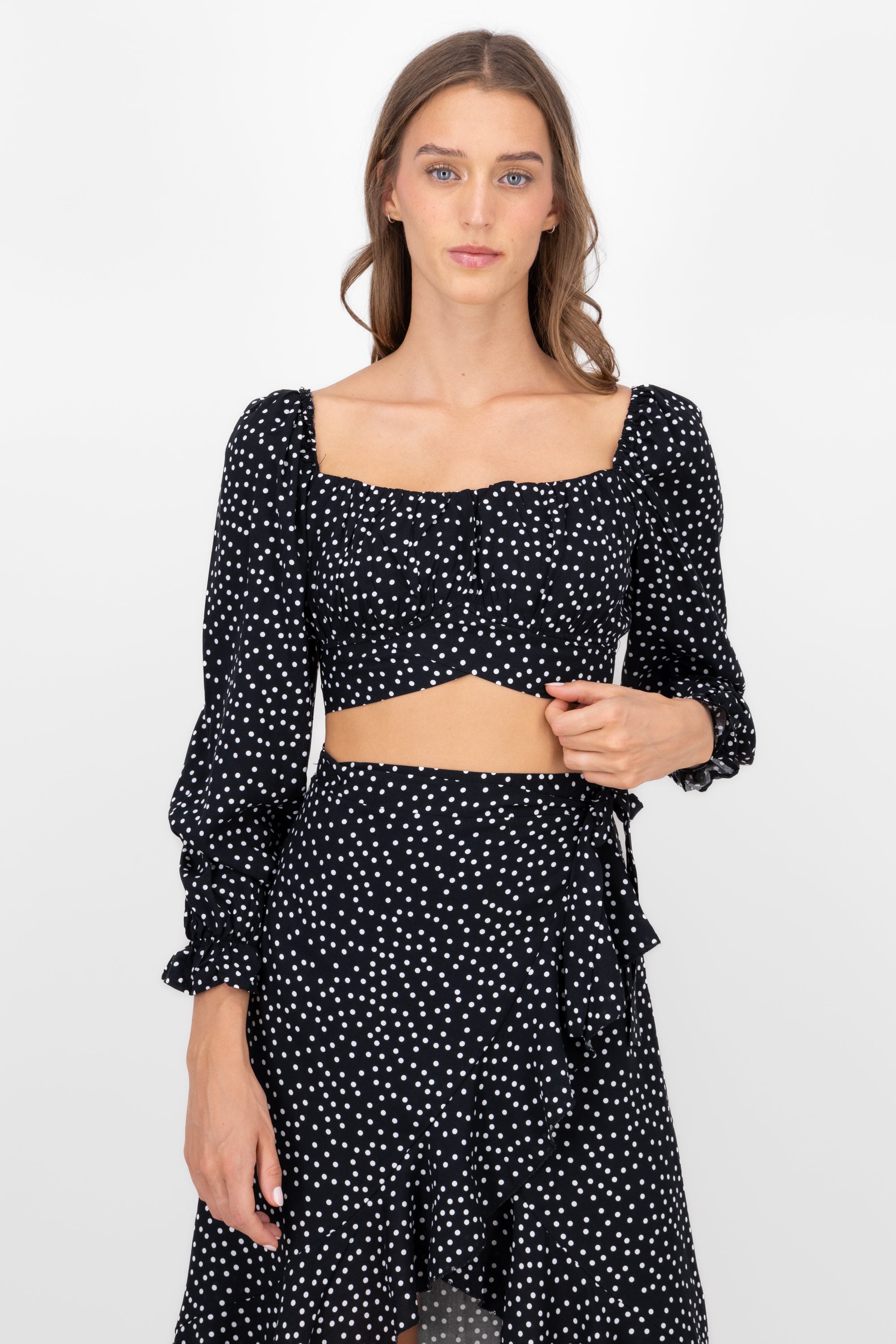 Estamapdo polka dots blouse with long sleeves Black Combo