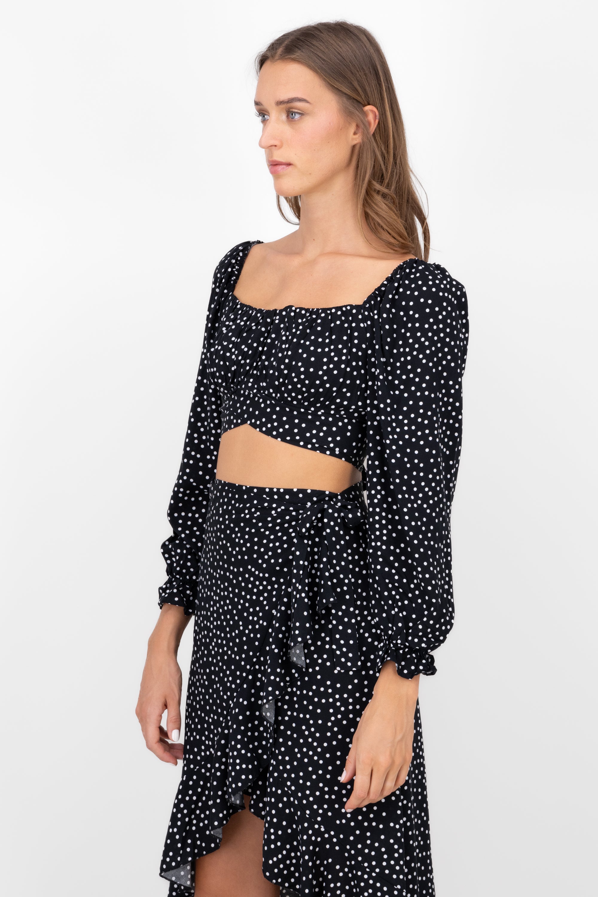 Estamapdo polka dots blouse with long sleeves Black Combo
