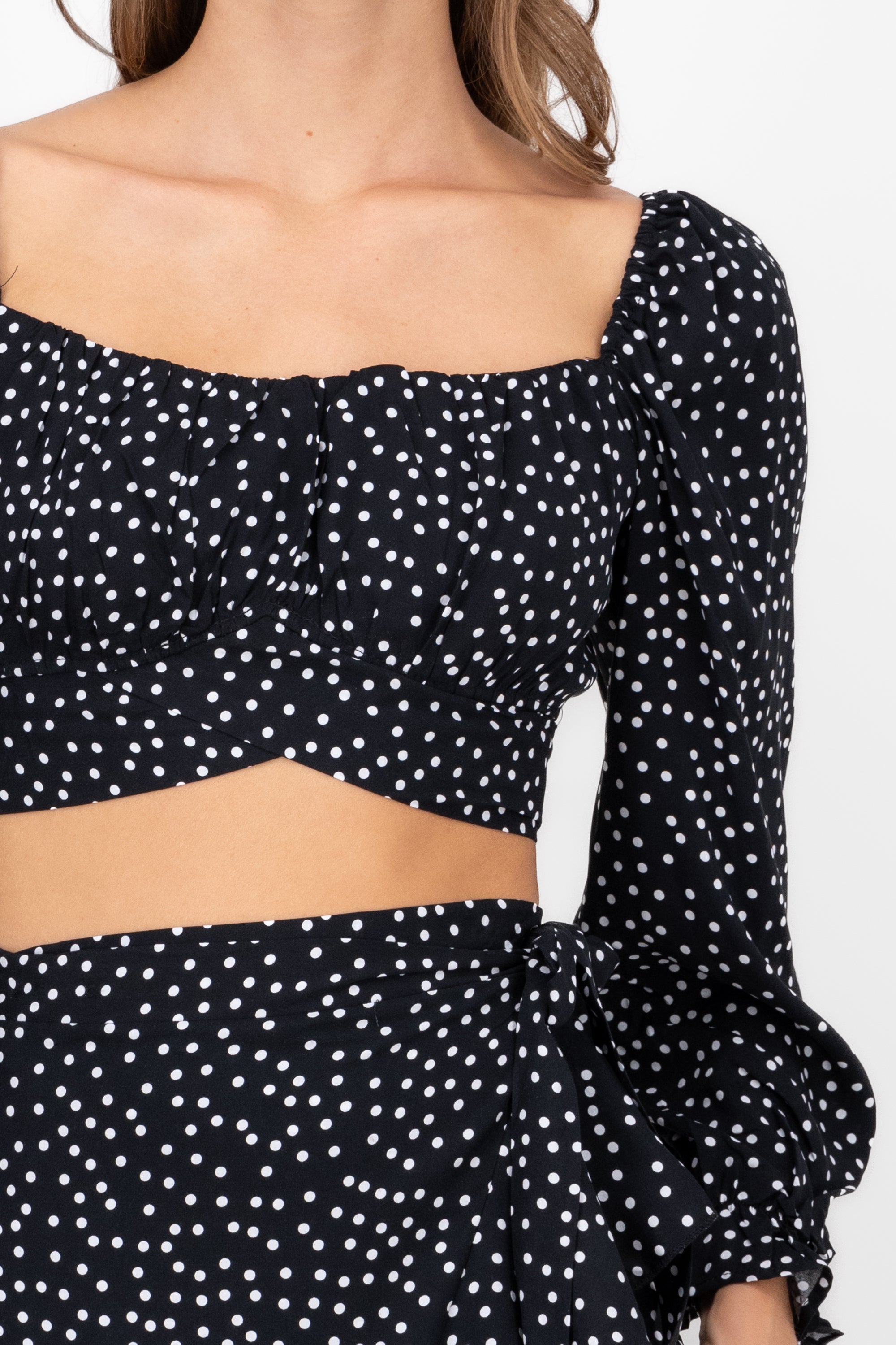 Estamapdo polka dots blouse with long sleeves Black Combo