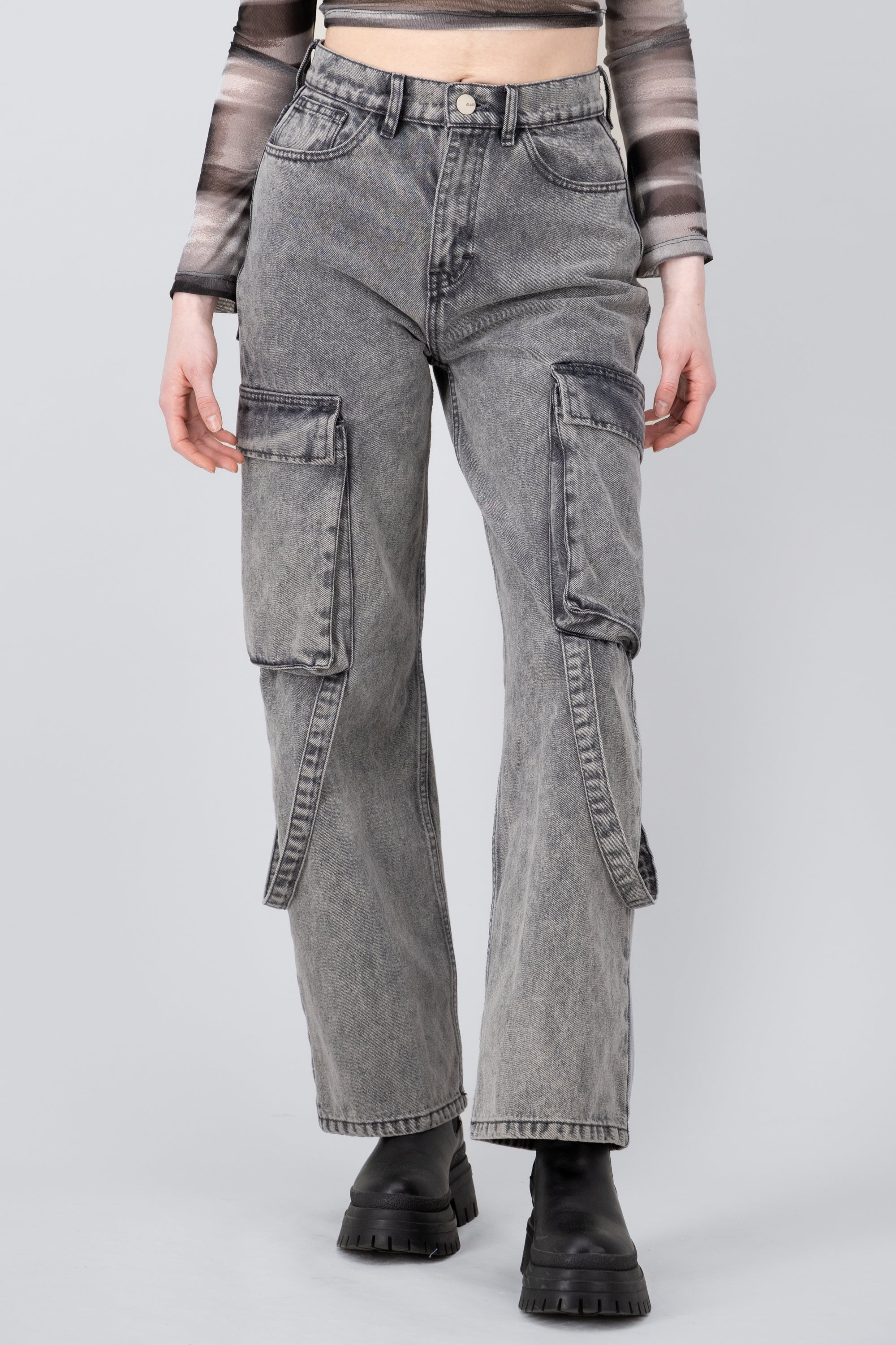 Jeans wide leg charge tapes Light gray