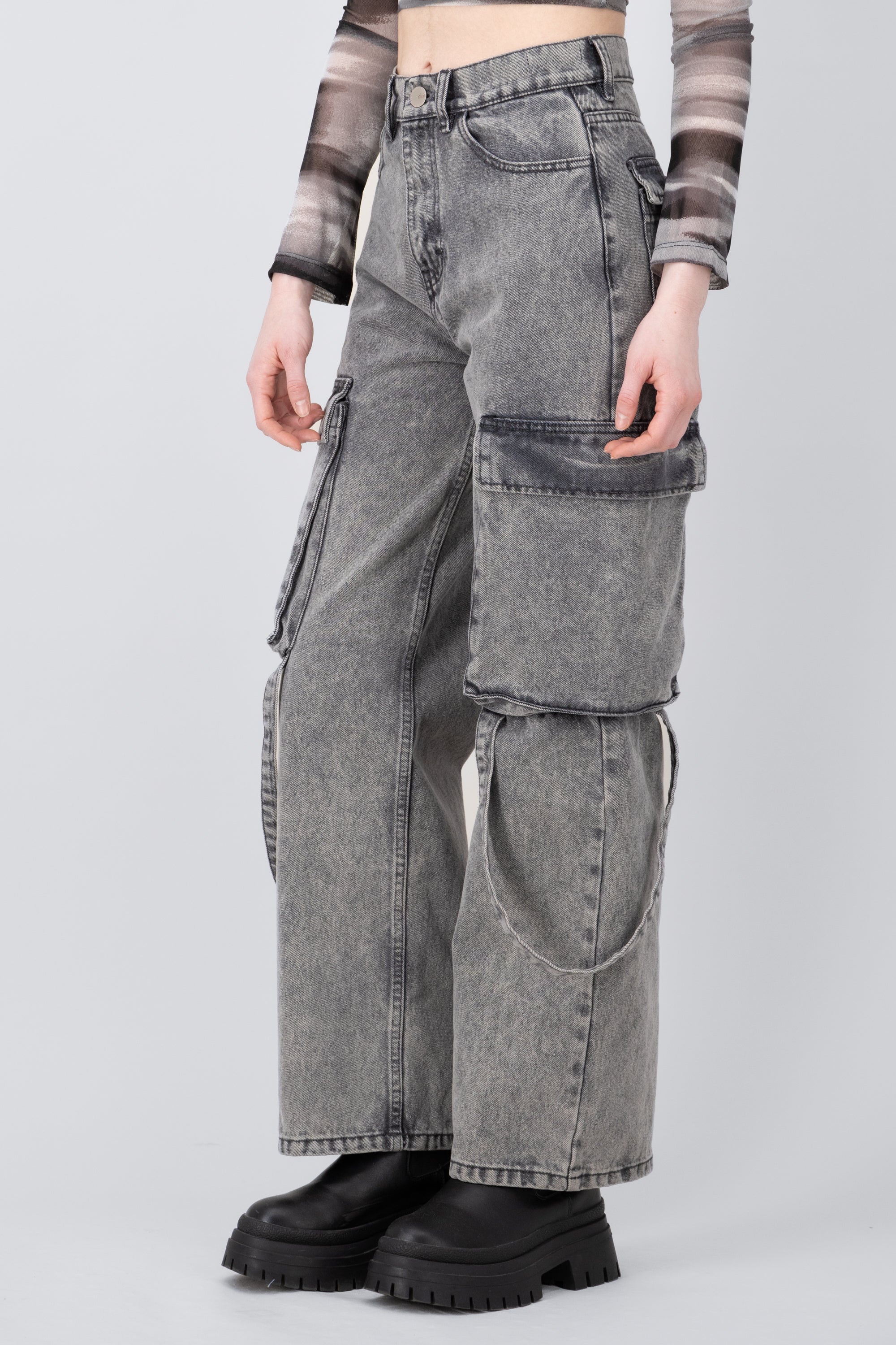 Jeans wide leg charge tapes Light gray