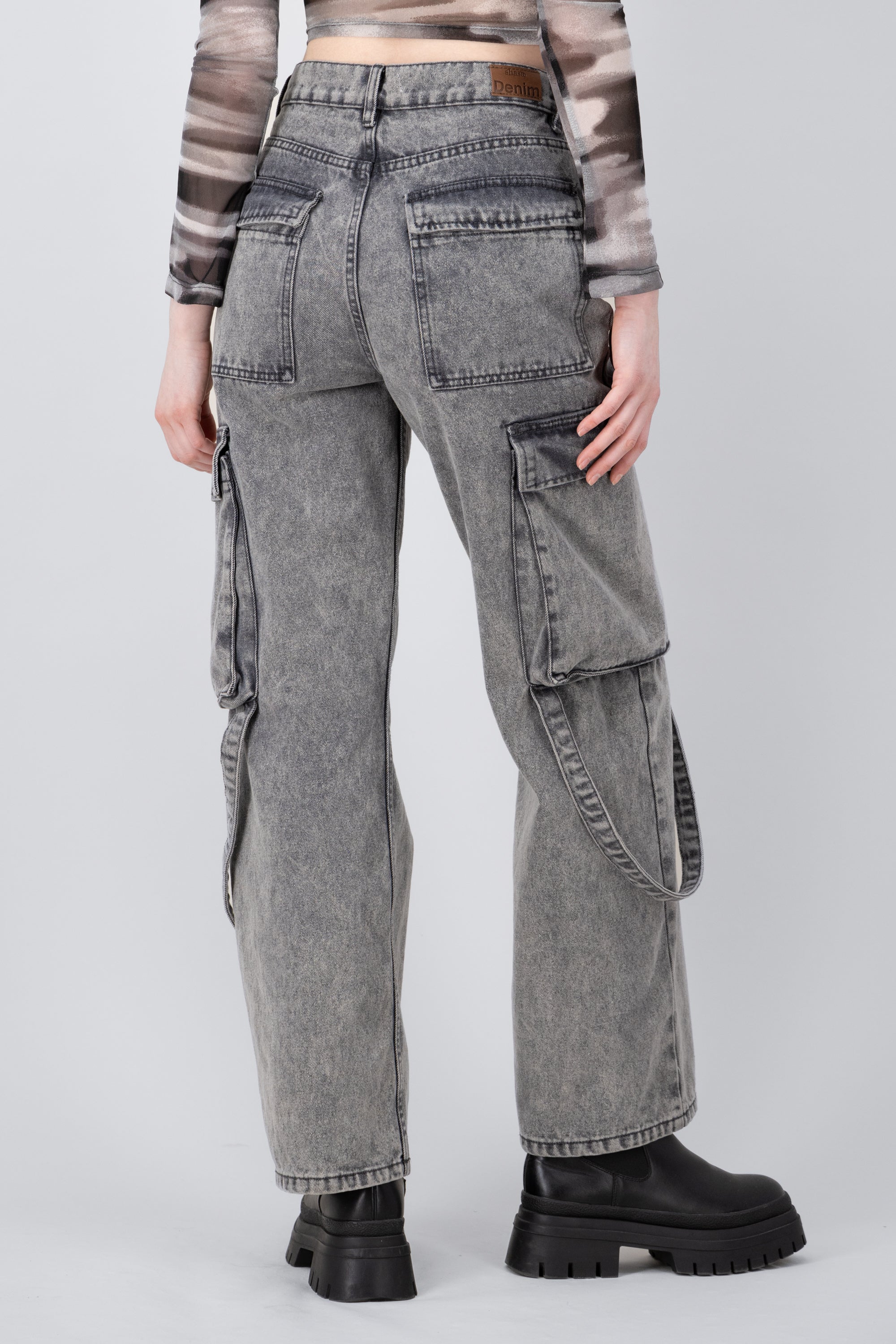 Jeans wide leg charge tapes Light gray