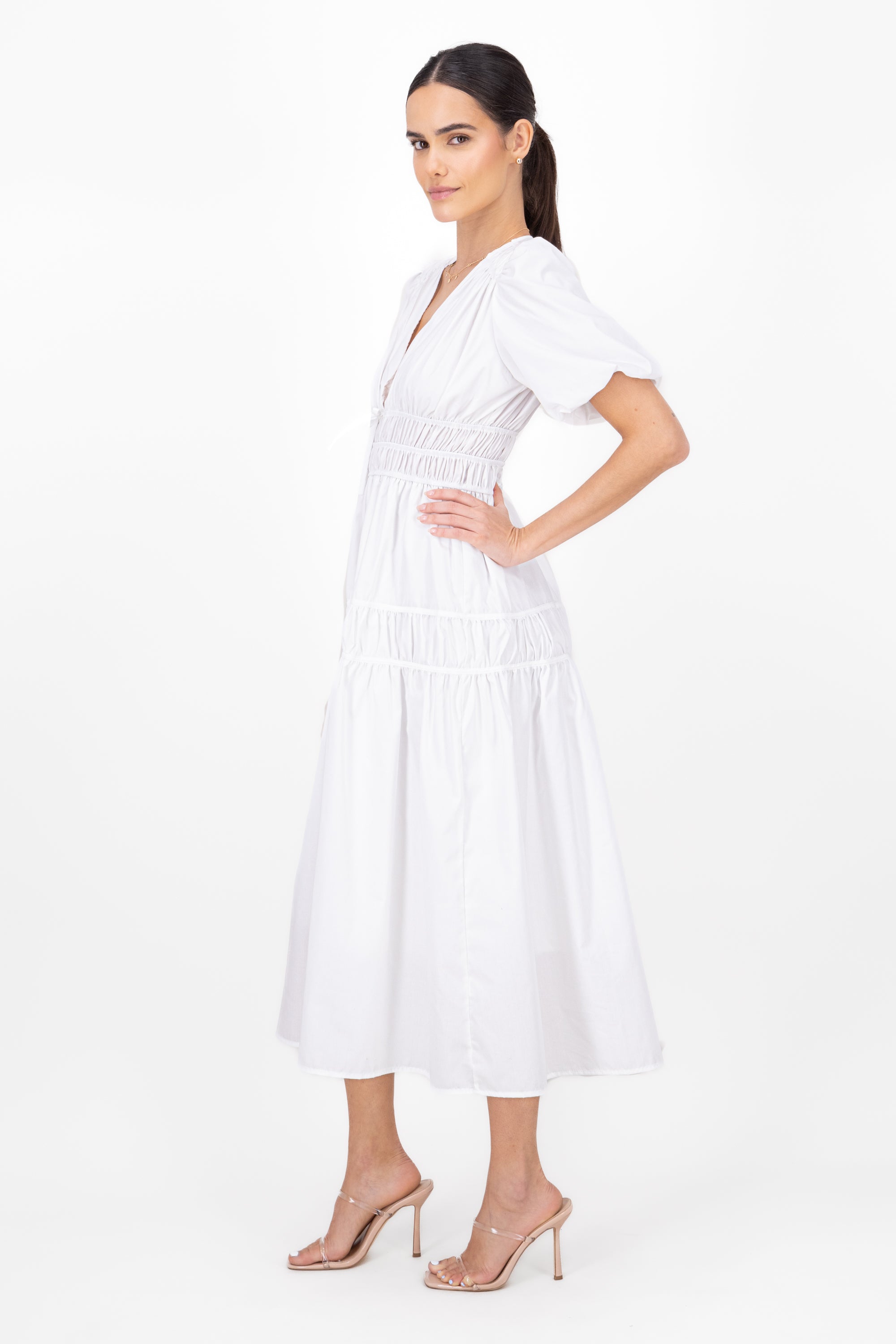 Maxi smooth dress with blocks WHITE