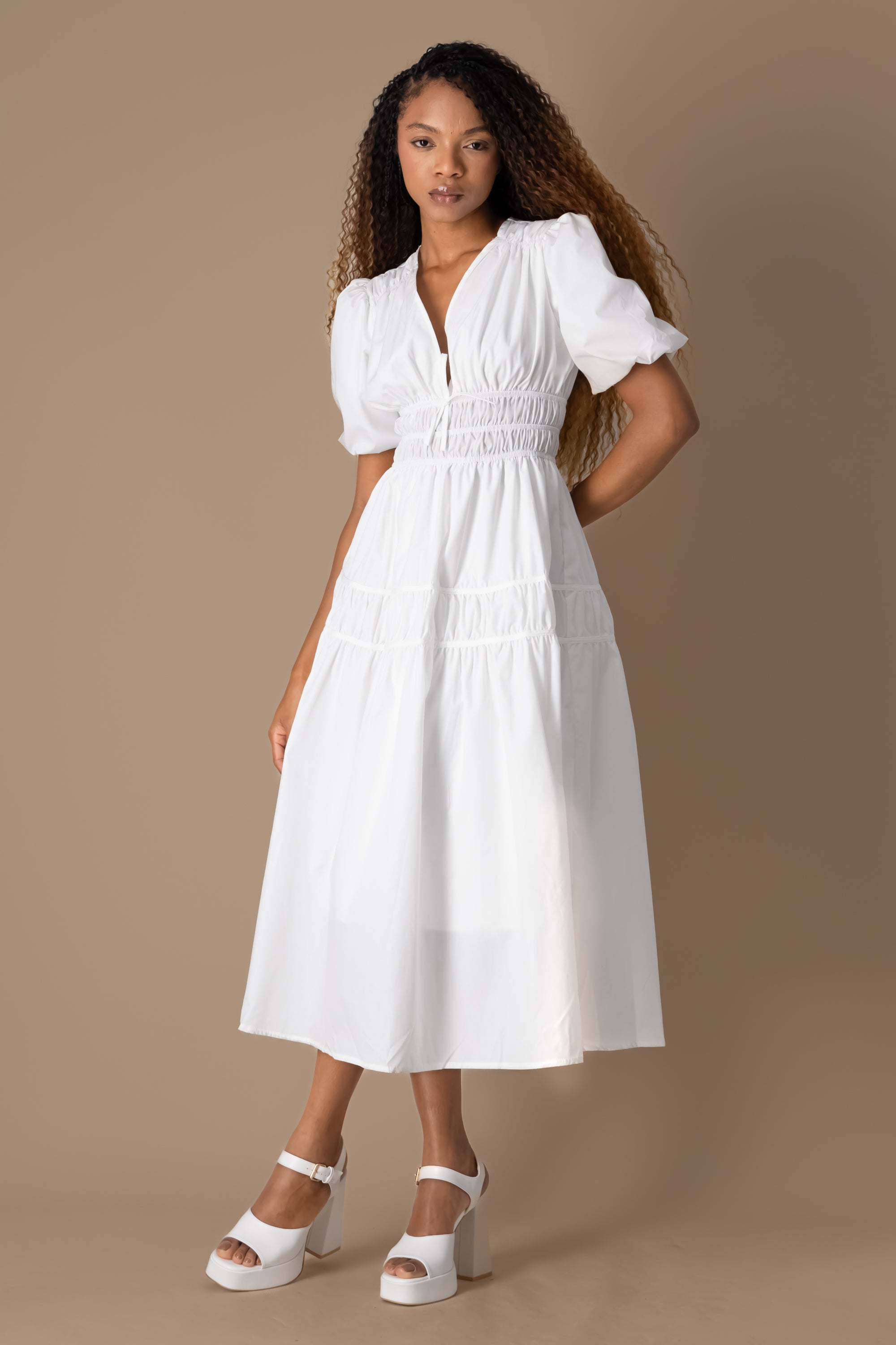 Maxi smooth dress with blocks WHITE