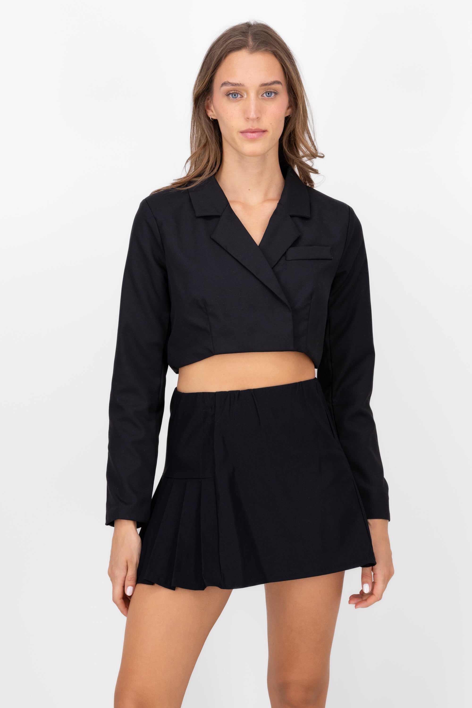 Saco Cropped Liso NEGRO