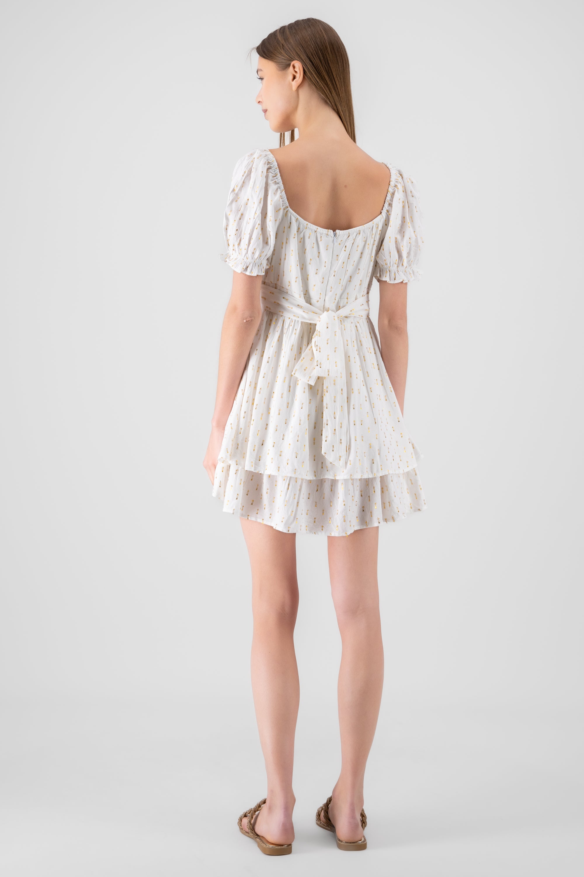 Vestido de manga larga con detalle de lurex BLANCO COMBO