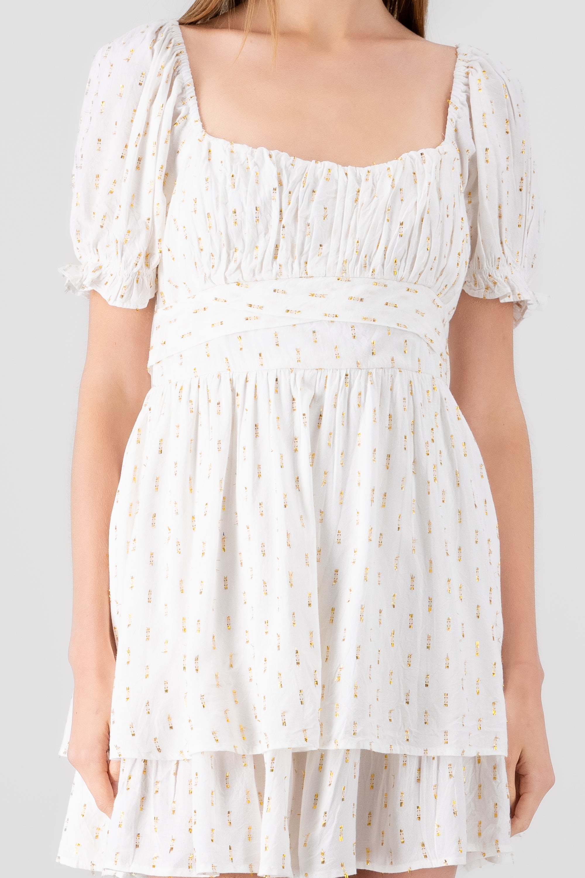 Vestido de manga larga con detalle de lurex BLANCO COMBO