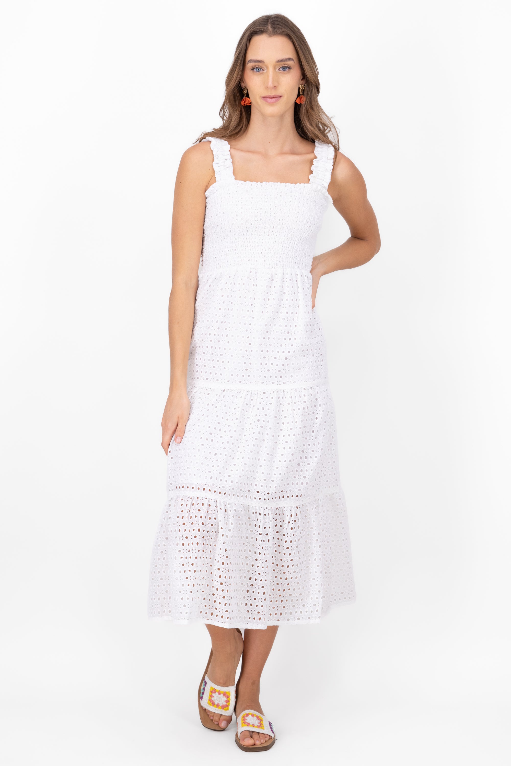 Maxi dress with embroidery WHITE