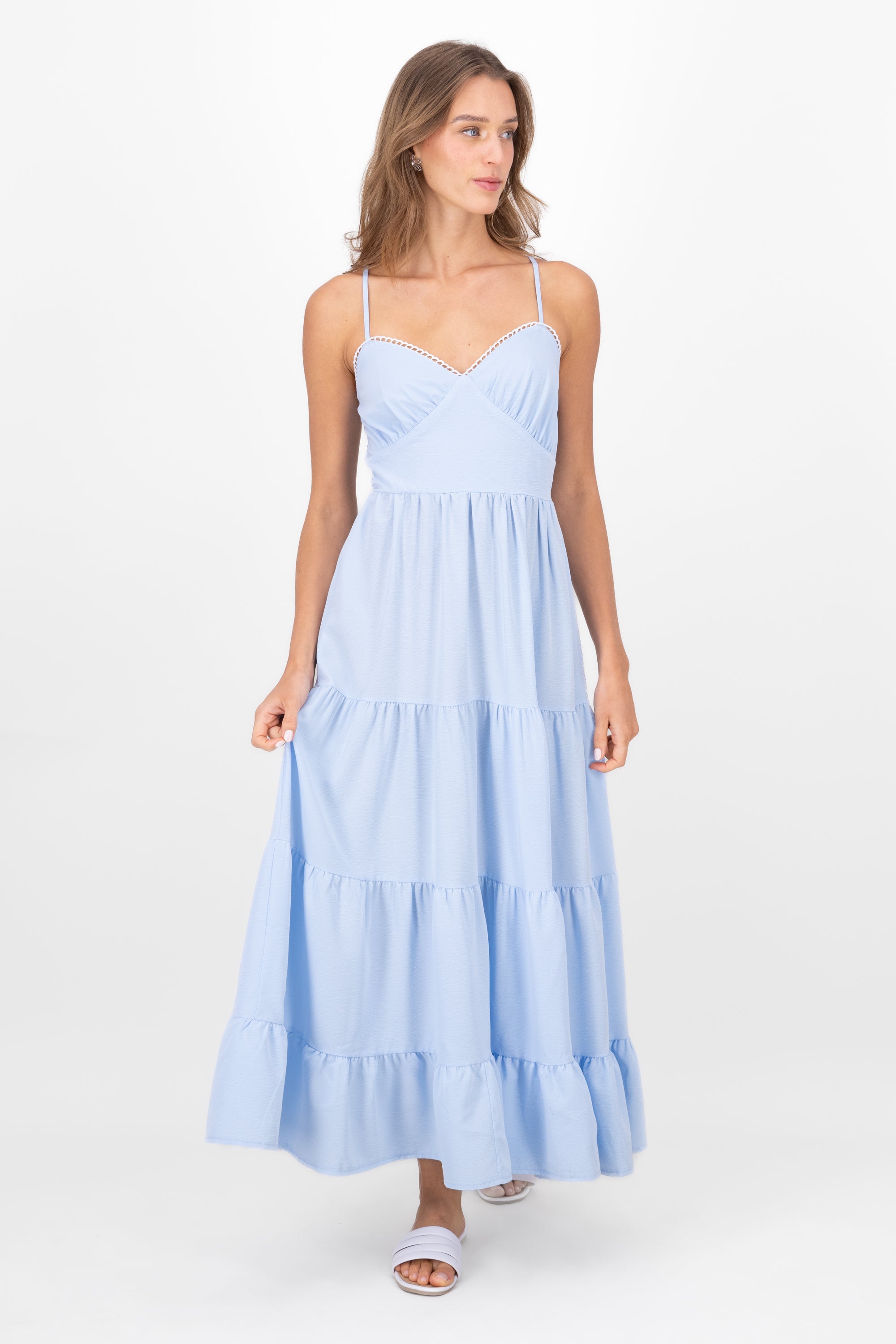 Vestido Maxi Tirantes Con Detalle Escote AZUL CIELO