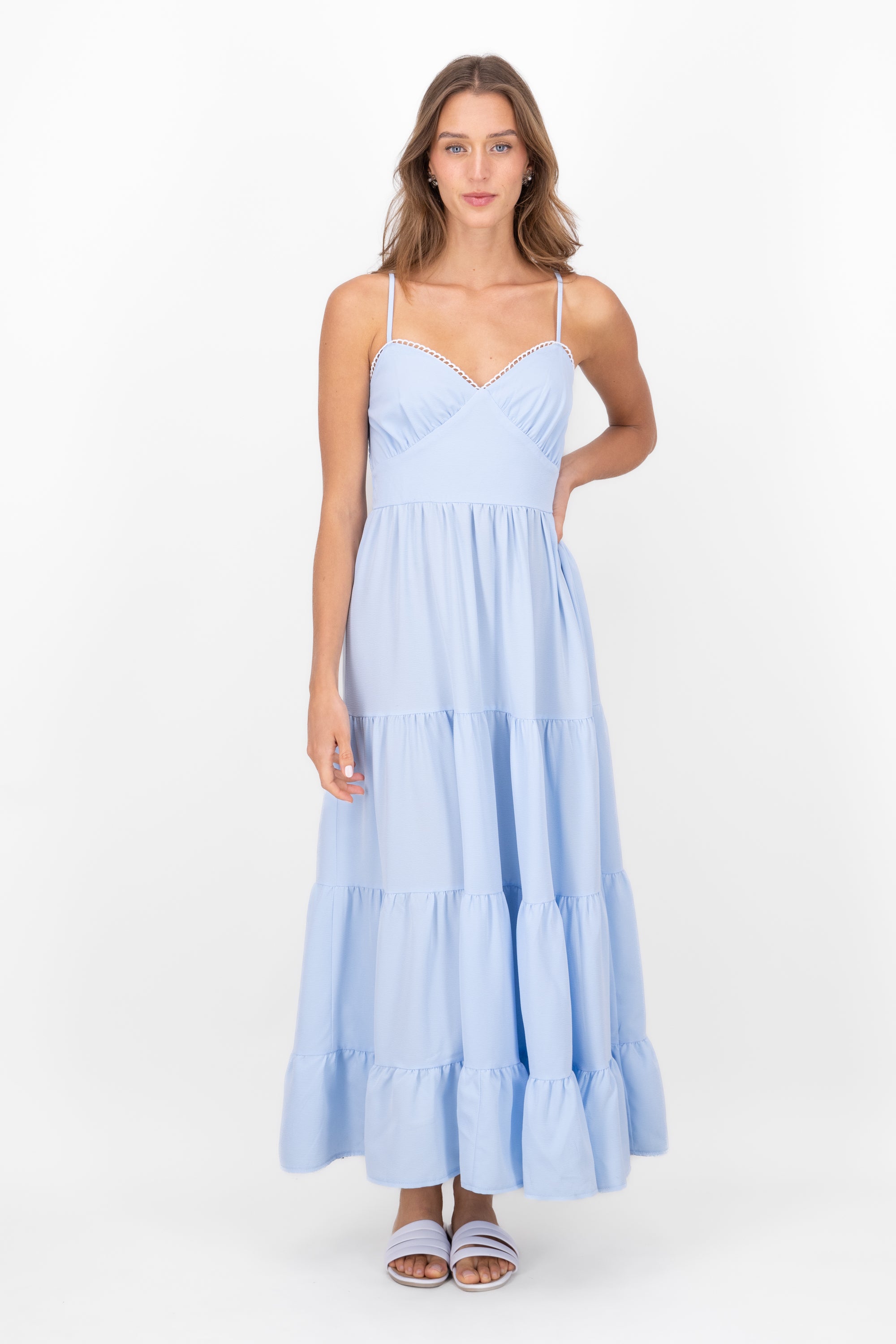 Vestido Maxi Tirantes Con Detalle Escote AZUL CIELO